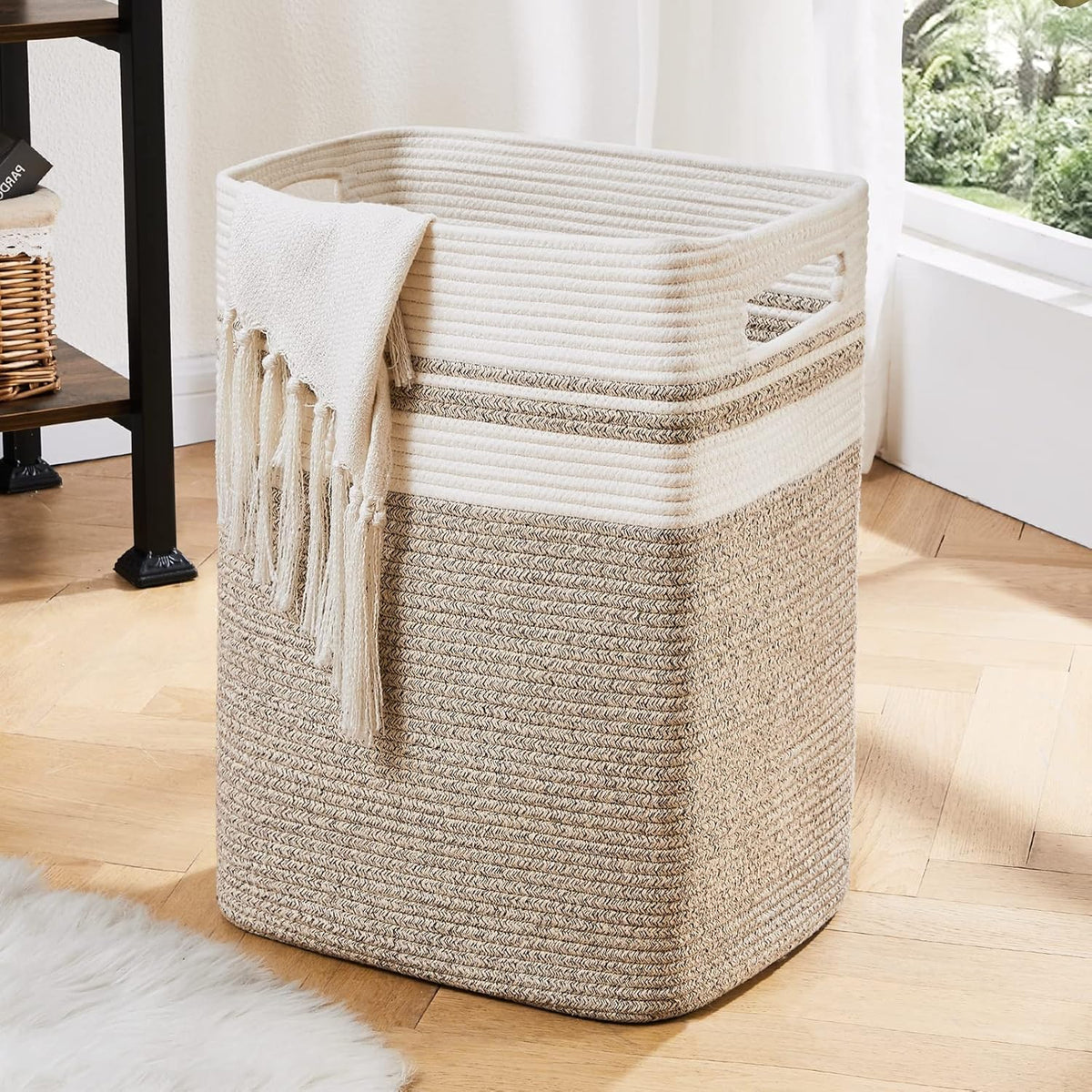 OIAHOMY Laundry Hamper-Laundry Basket,Tall Cotton Storage Basket with Handles,Decorative Blanket