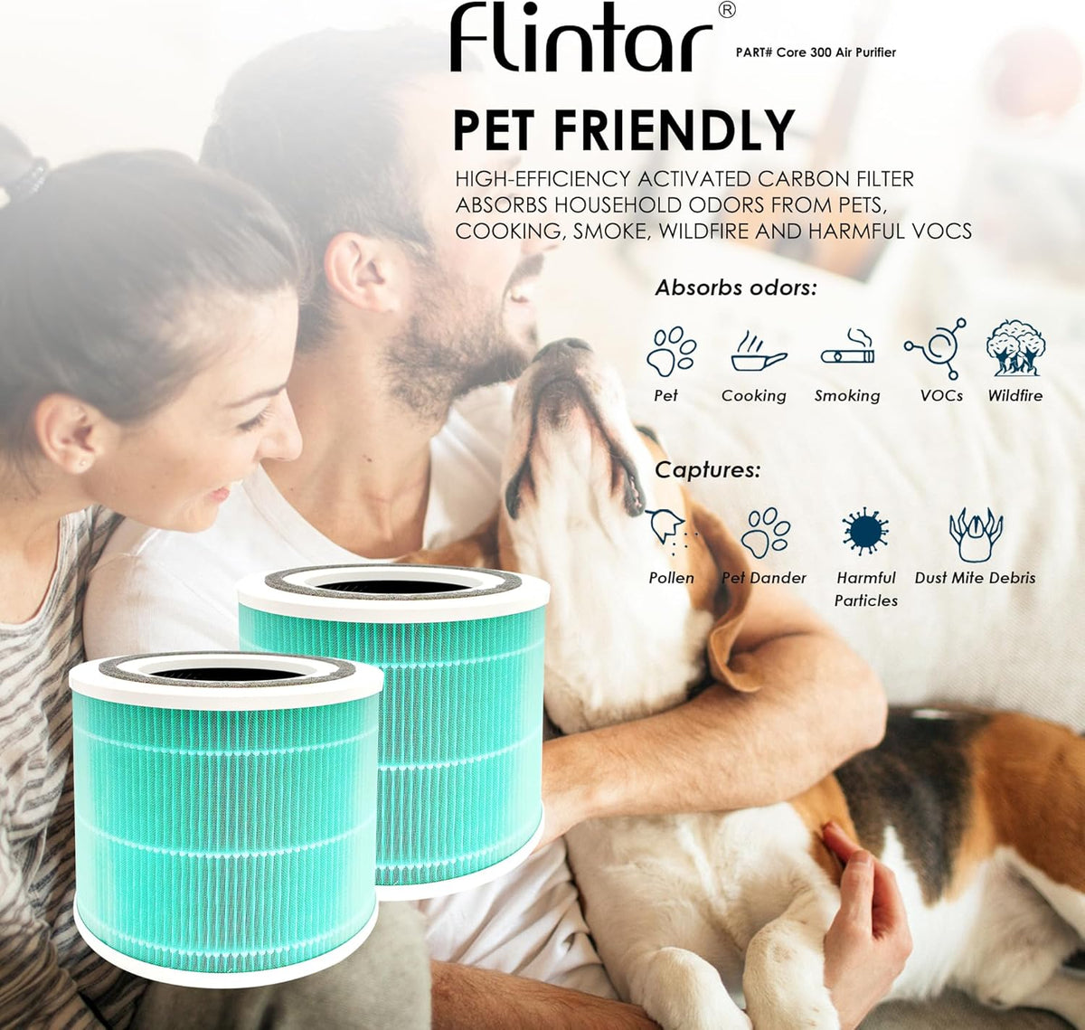 Flintar Core 300 Toxin Absorber Replacement Filters, Made in TAIWAN, Compatible with LEVOIT Core