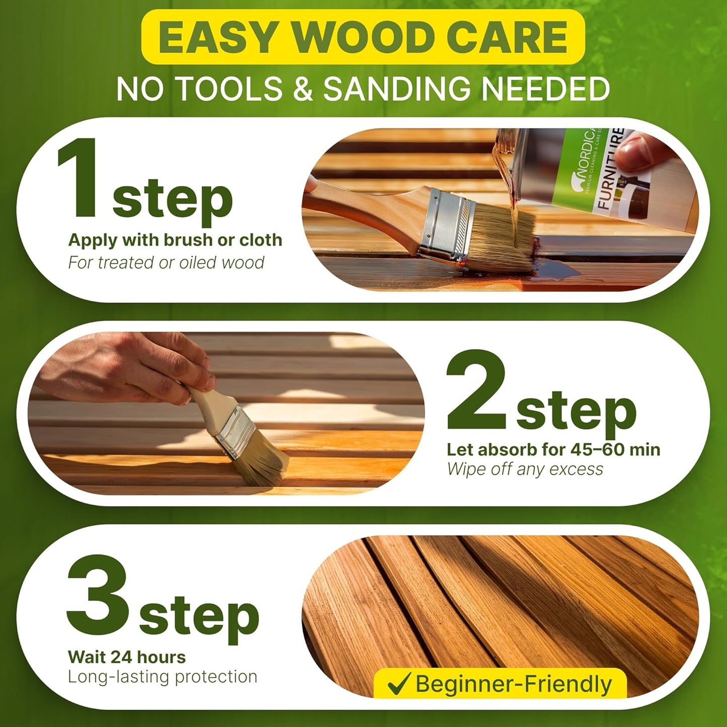 Nordicare Wood Oil Colorless - Premium Walnut Oil, Teak Oil, Wood Oil Furniture for Oak, Beech