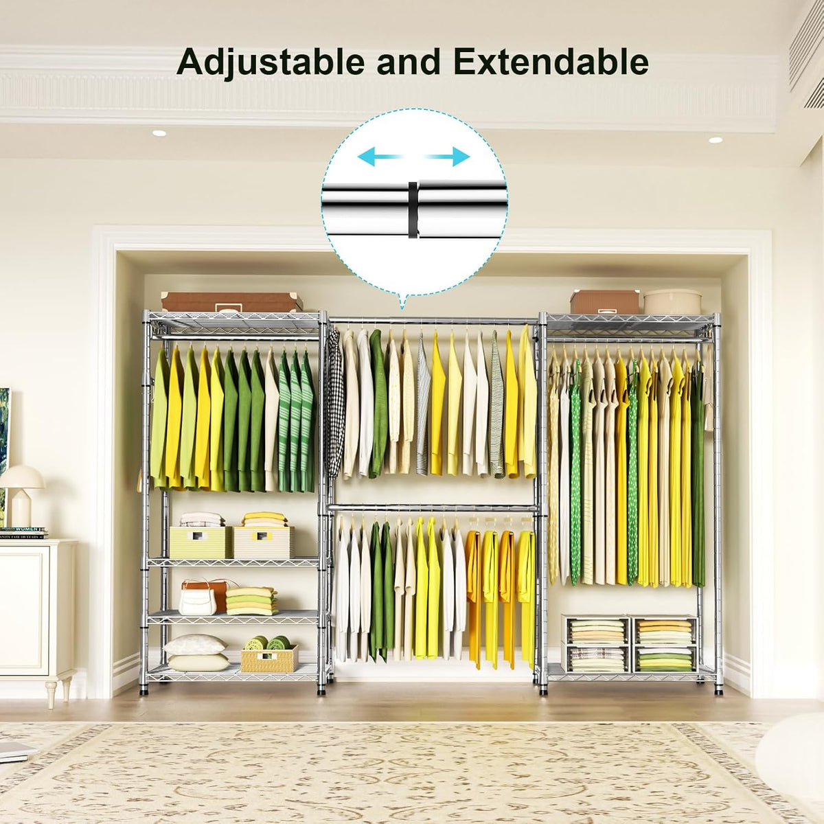 Ulif E1 Heavy Duty Closet Garment Rack, 6 Tiers Adjustable Metal Freestanding Expandable Clothing