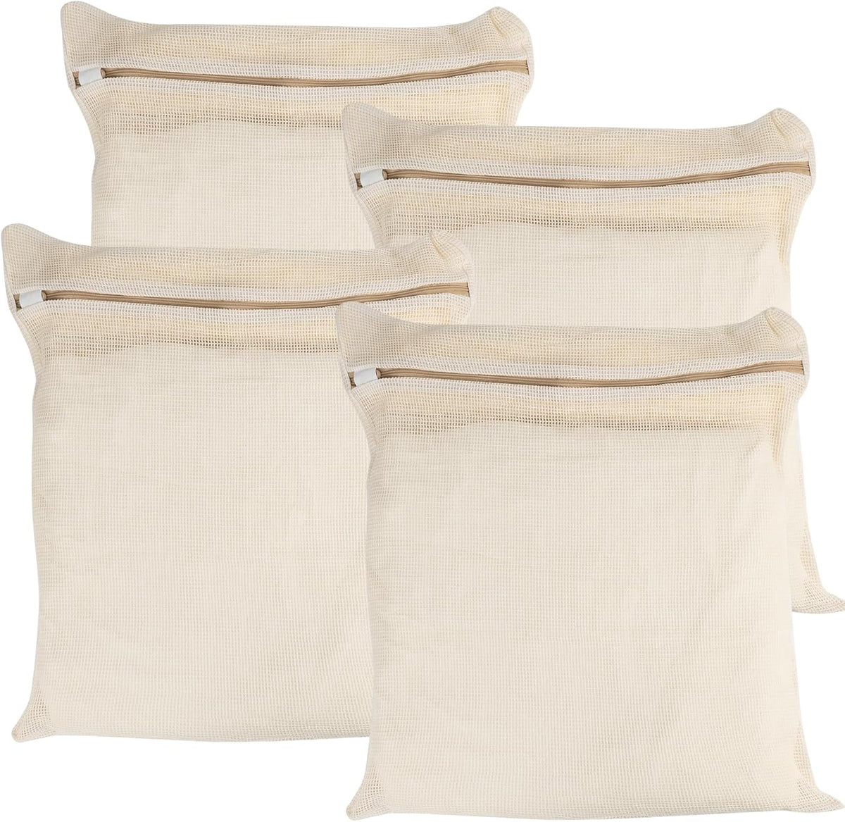 4-Piece Large Durable Organic Cotton Mesh Laundry Bags with Sturdy Zippers and Breathable Mesh are