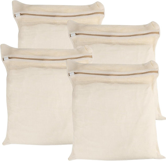 4-Piece Large Durable Organic Cotton Mesh Laundry Bags with Sturdy Zippers and Breathable Mesh are