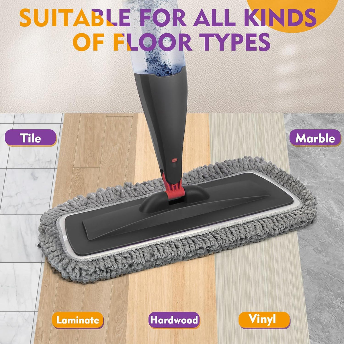 Spray Mop for Floor Cleaning with Washable Pads, Microfiber Wet Mops with 800 ml Refillable