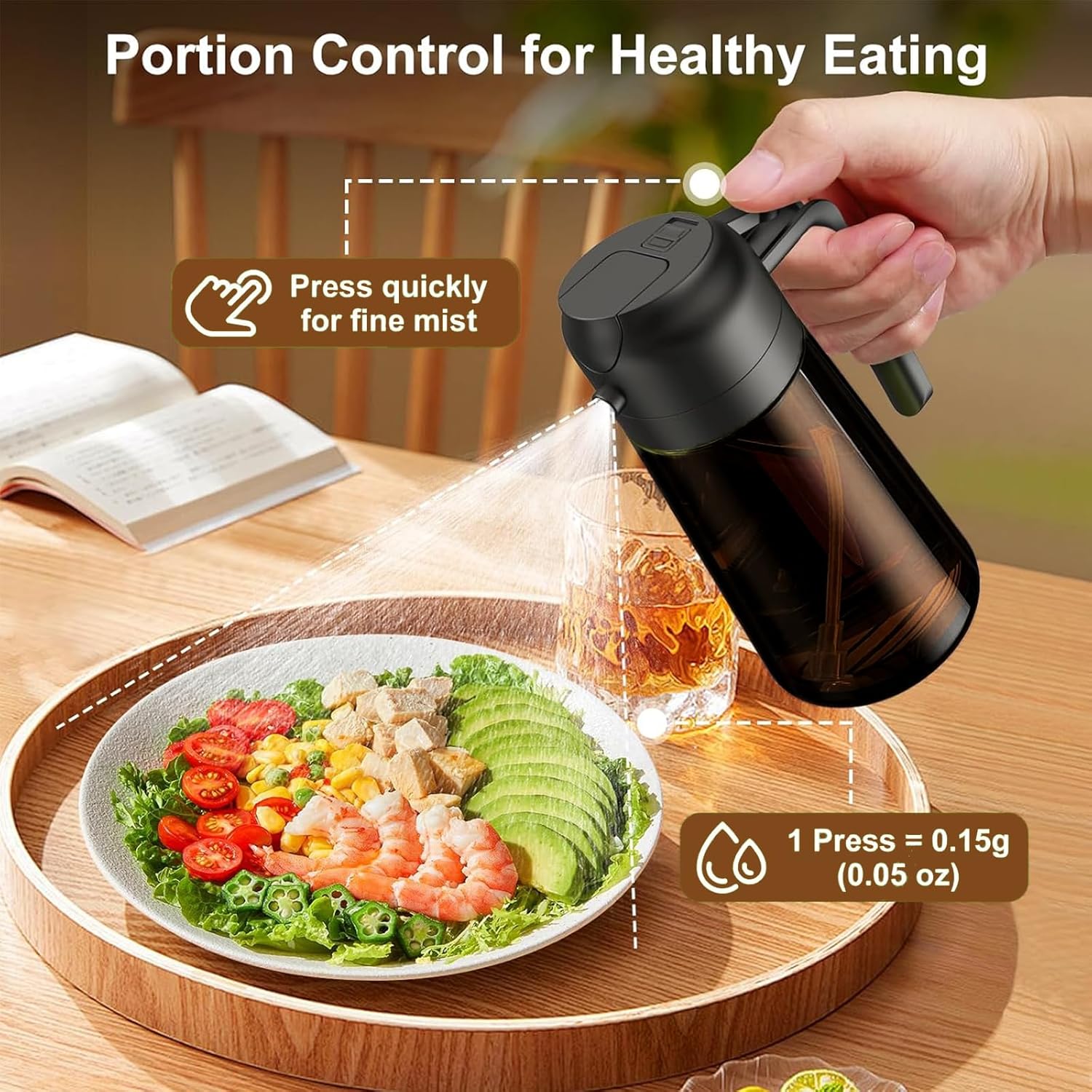 2-in-1 Glass Oil Dispenser & Sprayer - 16oz/470ml Leakproof Olive Oil Sprayer Bottle for Cooking