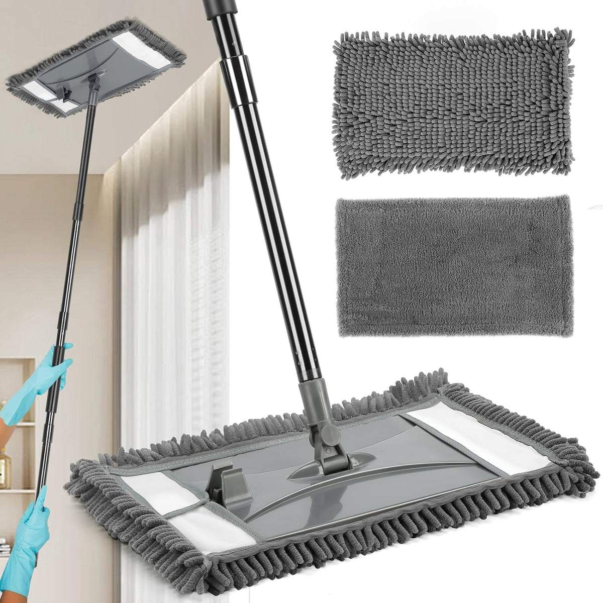 Wall Cleaner Mop with Long Handle, Wall Dust Cleaning Mop for Washing Walls with 2 Microfiber