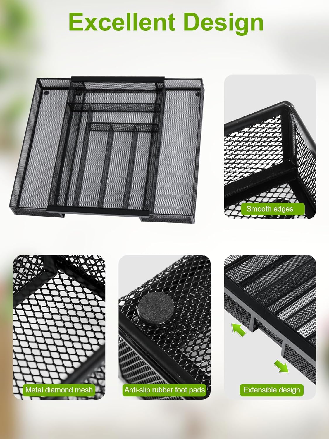 Silverware Organizer Metal Mesh, Large Drawer Organizer, Utensil Cutlery Tray for kitchen drawers