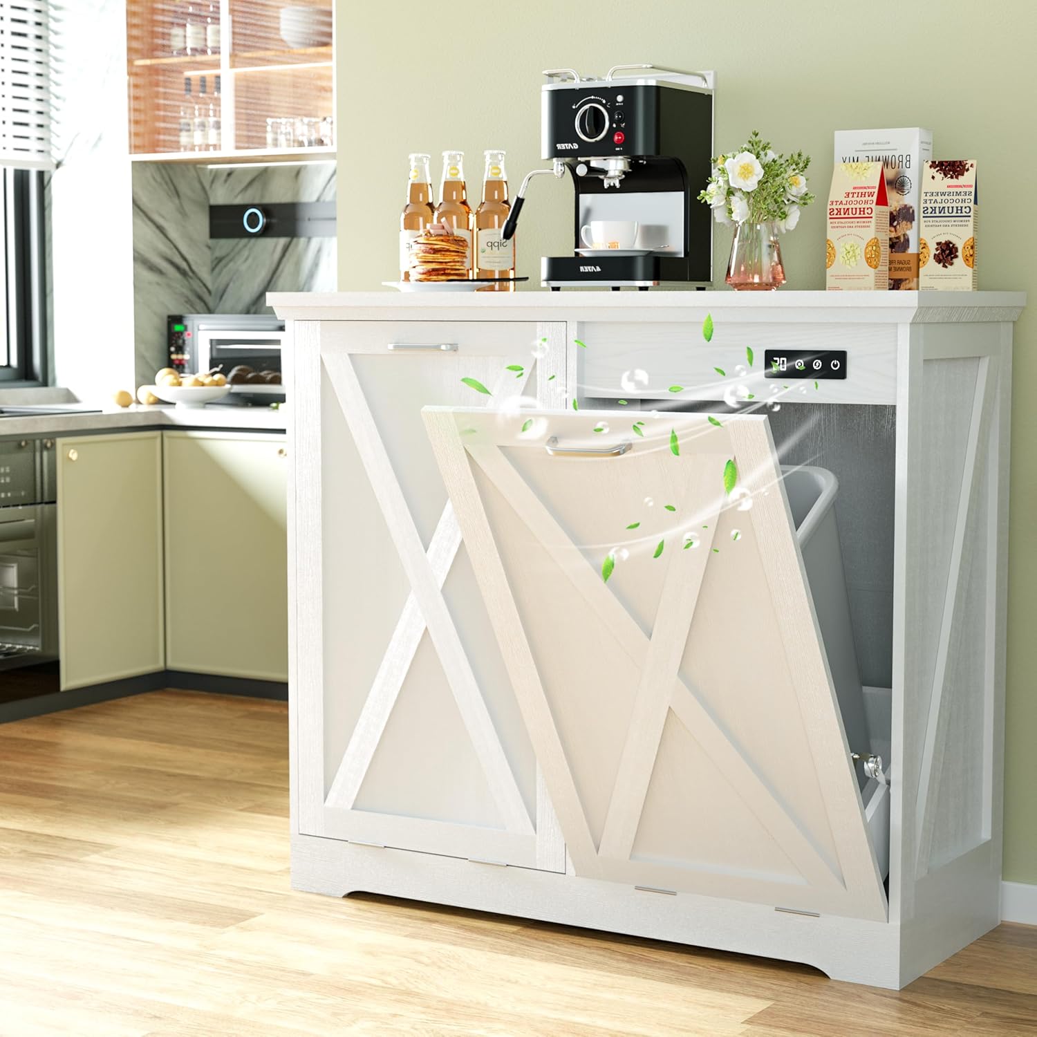 Betterhood TOLEAD Tilt Out Trash Can Cabinet, Hidden Trash Bin with Deodorizing & Negative Ion