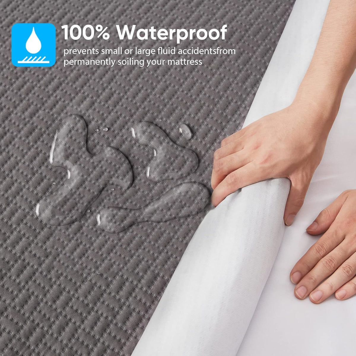 Hanherry 100% Waterproof Mattress Protector California King Size - Grey, Mattress Pad Cover 3D Air