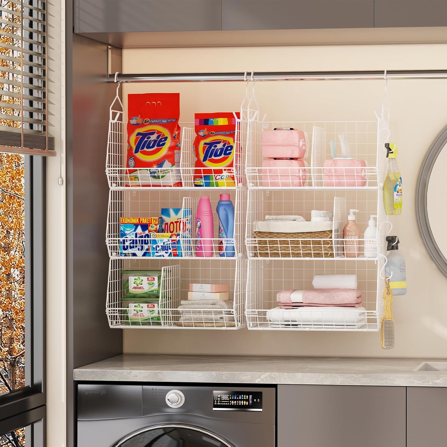 5 Tier Extra Large Closet Hanging Shelves with Divider,2 Pair Hook,16.5"L x 11.8"W x 51.4"H Closets