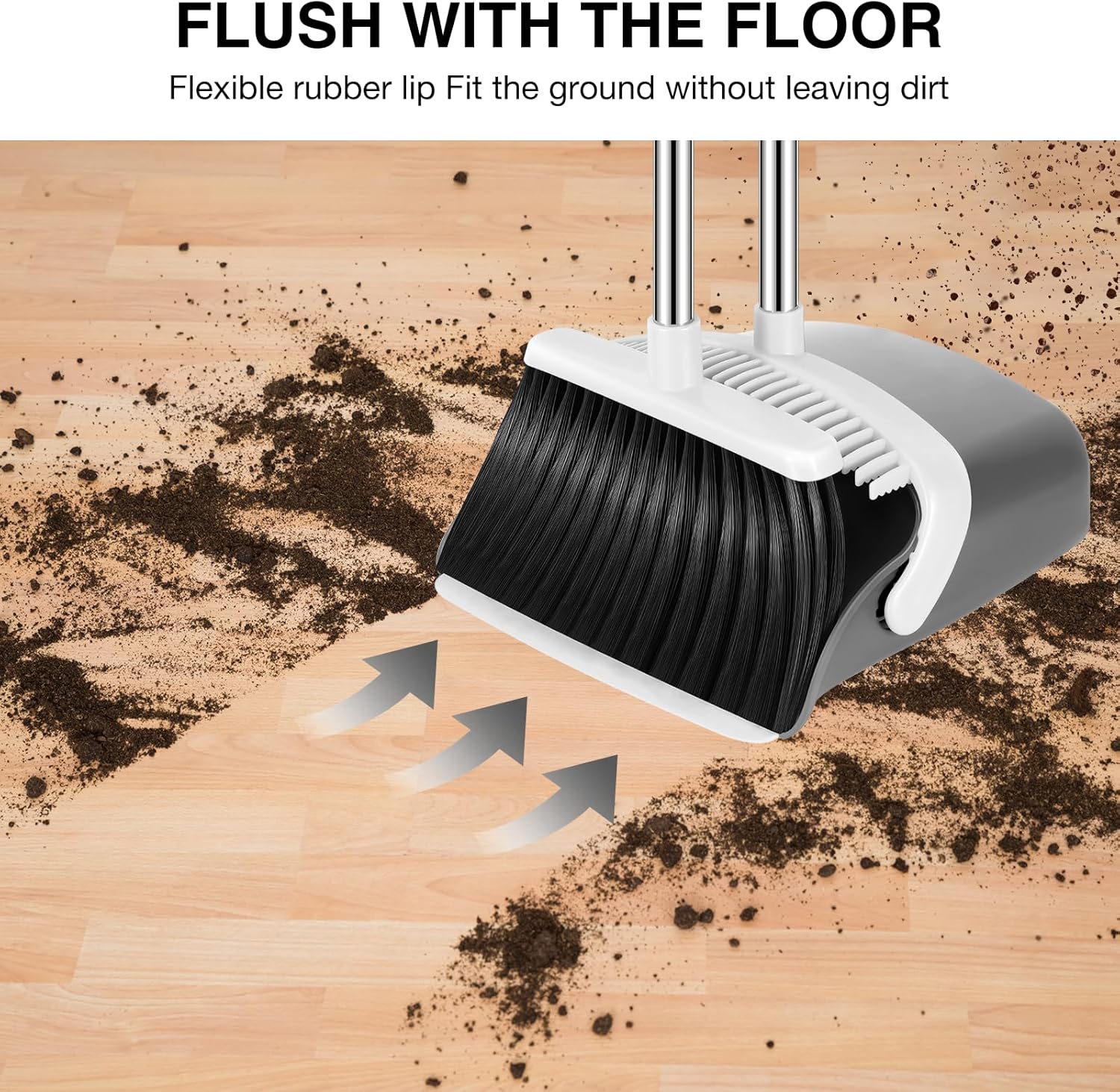 NACENA Broom and Dustpan Set, 52-in Long Adjustable Handle Broom Dustpan Combo with Dustpan Teeth
