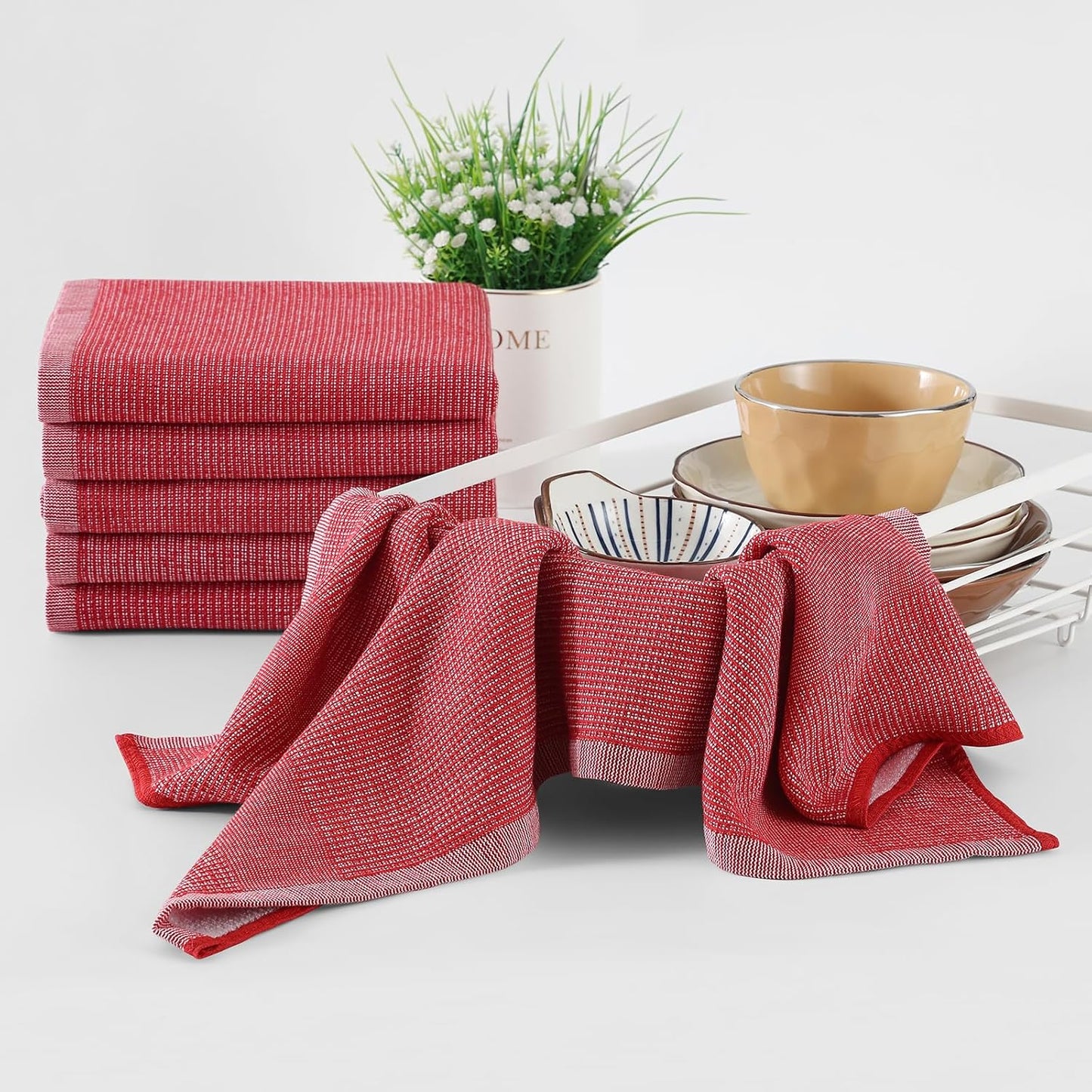 Homaxy Premium Kitchen Towels(18”x 28”, 8 Pack), Large Cotton Kitchen Hand Towels, Flat and Terry