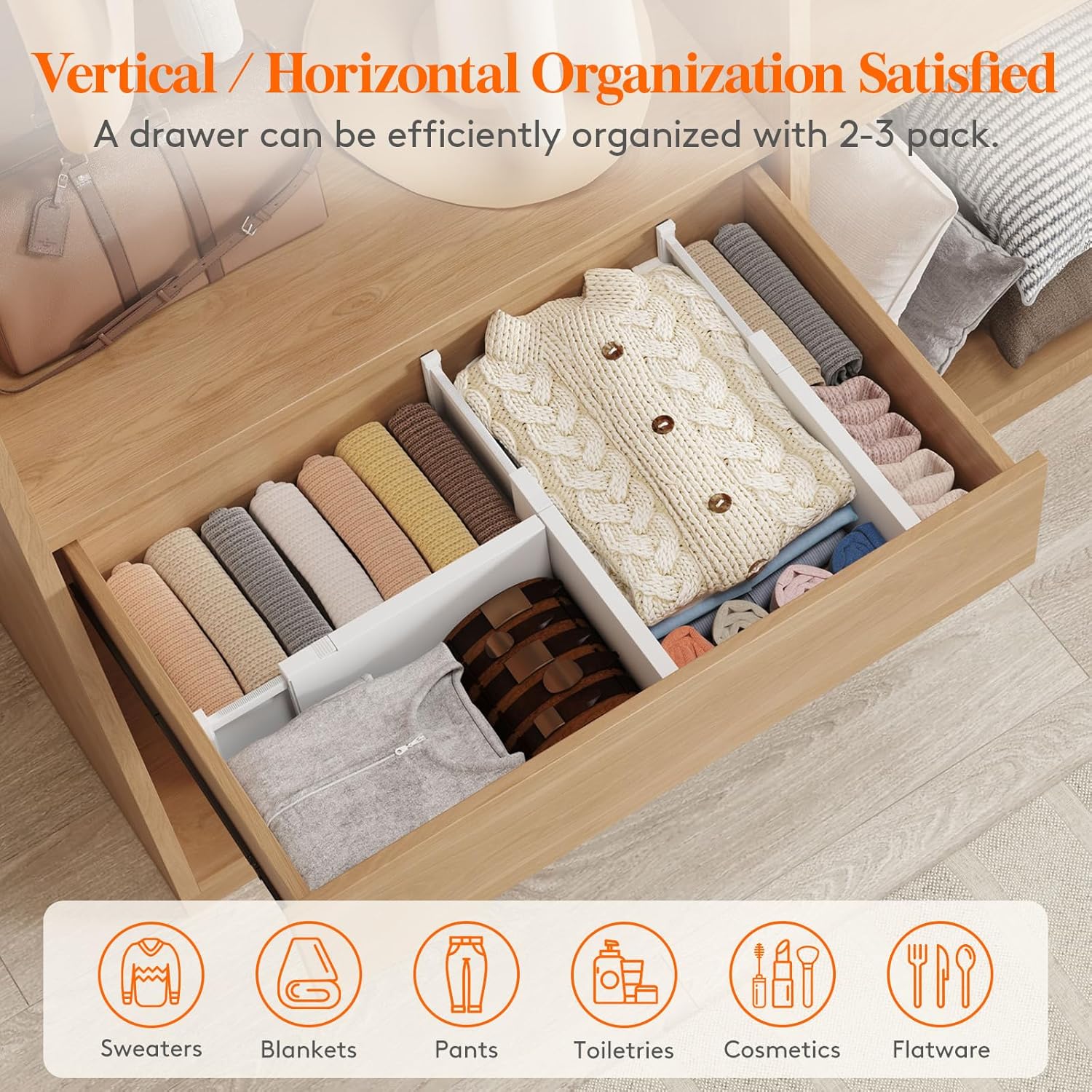 Lifewit 5 Pack Drawer Dividers Plastic 6" High, 13.5-22" Adjustable Drawer Organizers for Clothes