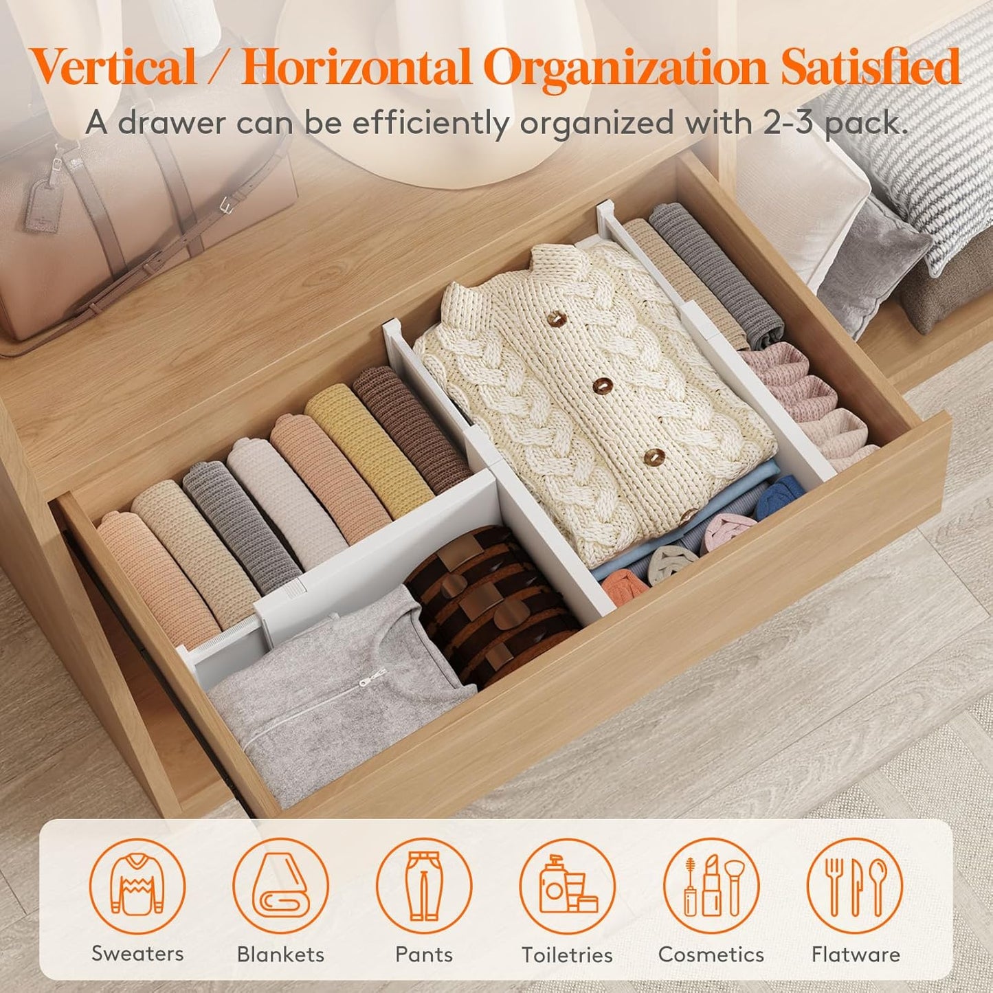 Lifewit 16 Pack Drawer Dividers Plastic 6" High, 13.5-22" Adjustable Drawer Organizers for Clothes