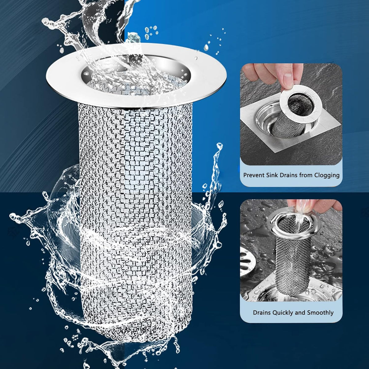 Resdenio Bathroom Sink Drain Strainer Stainless Steel, 2 Pack Floor Drain Filter Mesh Basket Filter