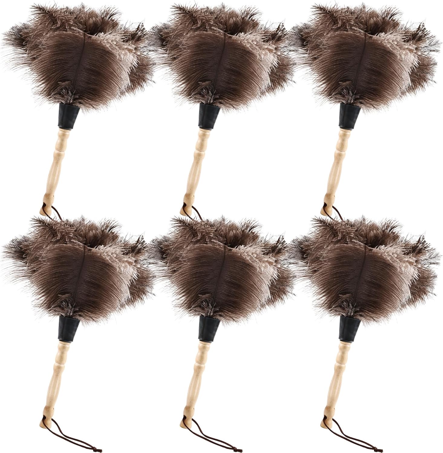 Ostrich Feather Duster 14" Natural Handheld Reusable Feathers Dusters with Wooden Handle for