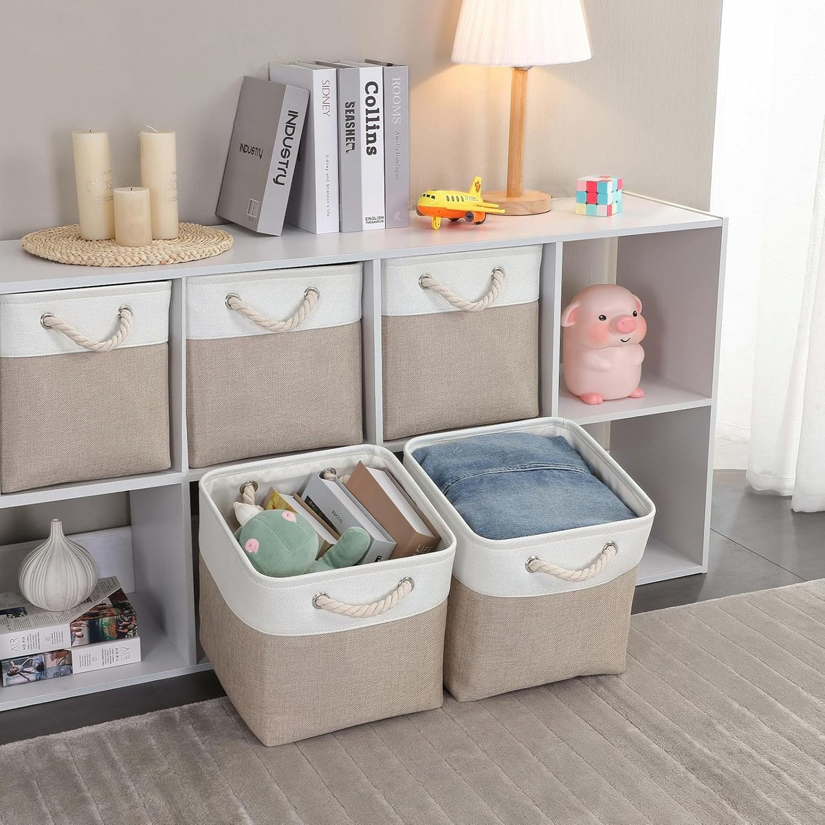 Mangata Canvas Storage Boxes, 11.8 Inch Cube Storage Bins Set of 6 for 12 Inch Cabinets, Fabric