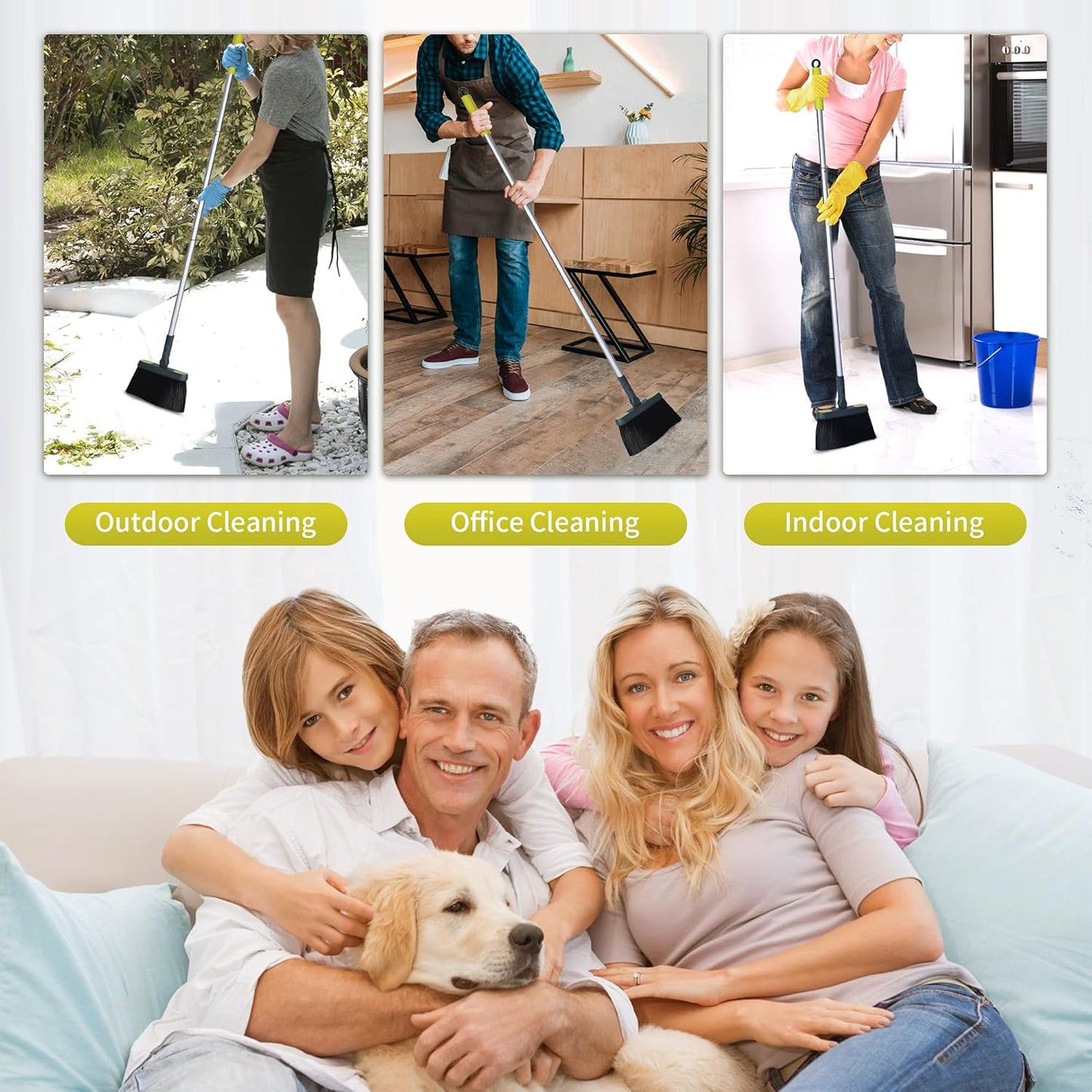 Broom and Dustpan Set for Home with 54" Long Handle, Upright and Lightweight Dust pan and Brush
