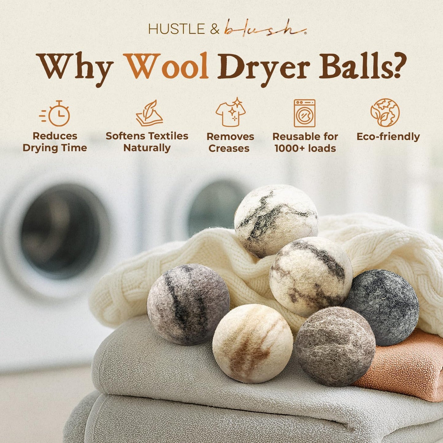 Fluff Ewes Wool Dryer Balls 6 Pack Premium New Zealand Wool Laundry Balls for Dryer, No Static