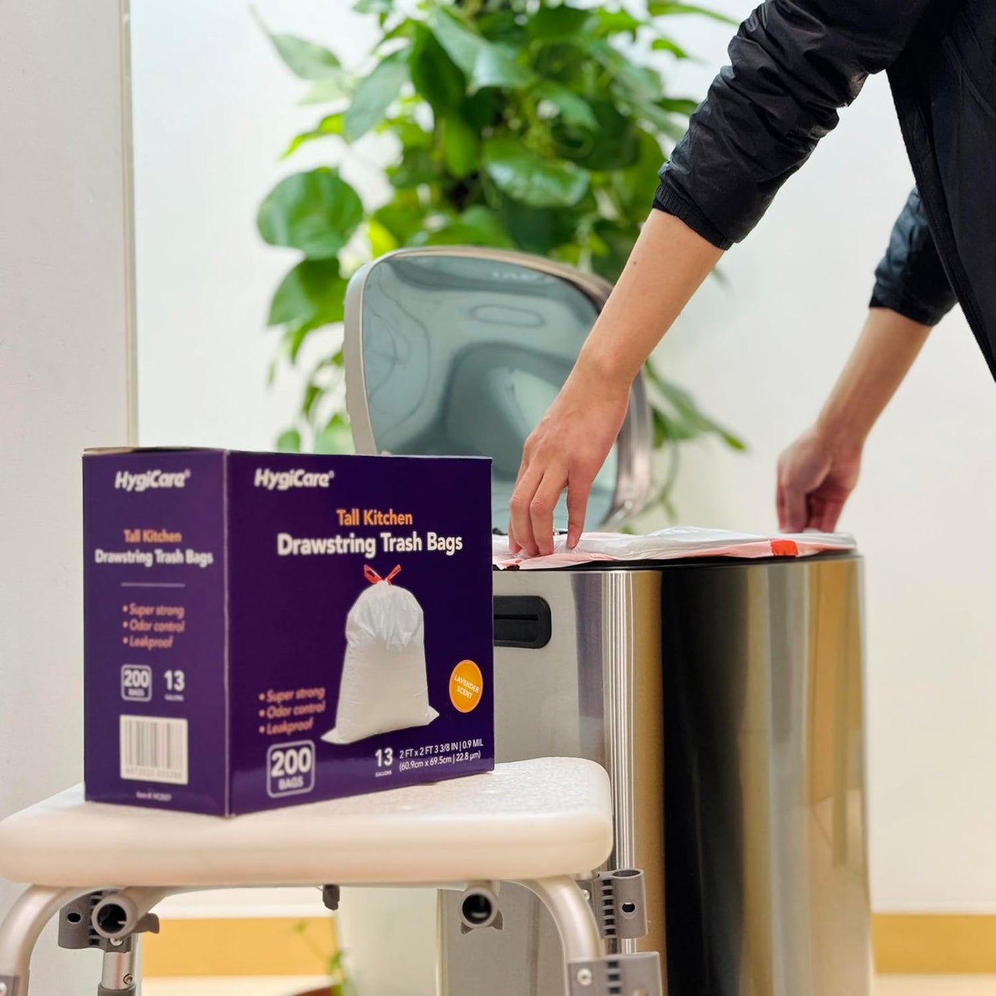 13 Gallon Tall Kichen Trash Bags, Lavender Scented 200 Count Drawstring Garbage Bags