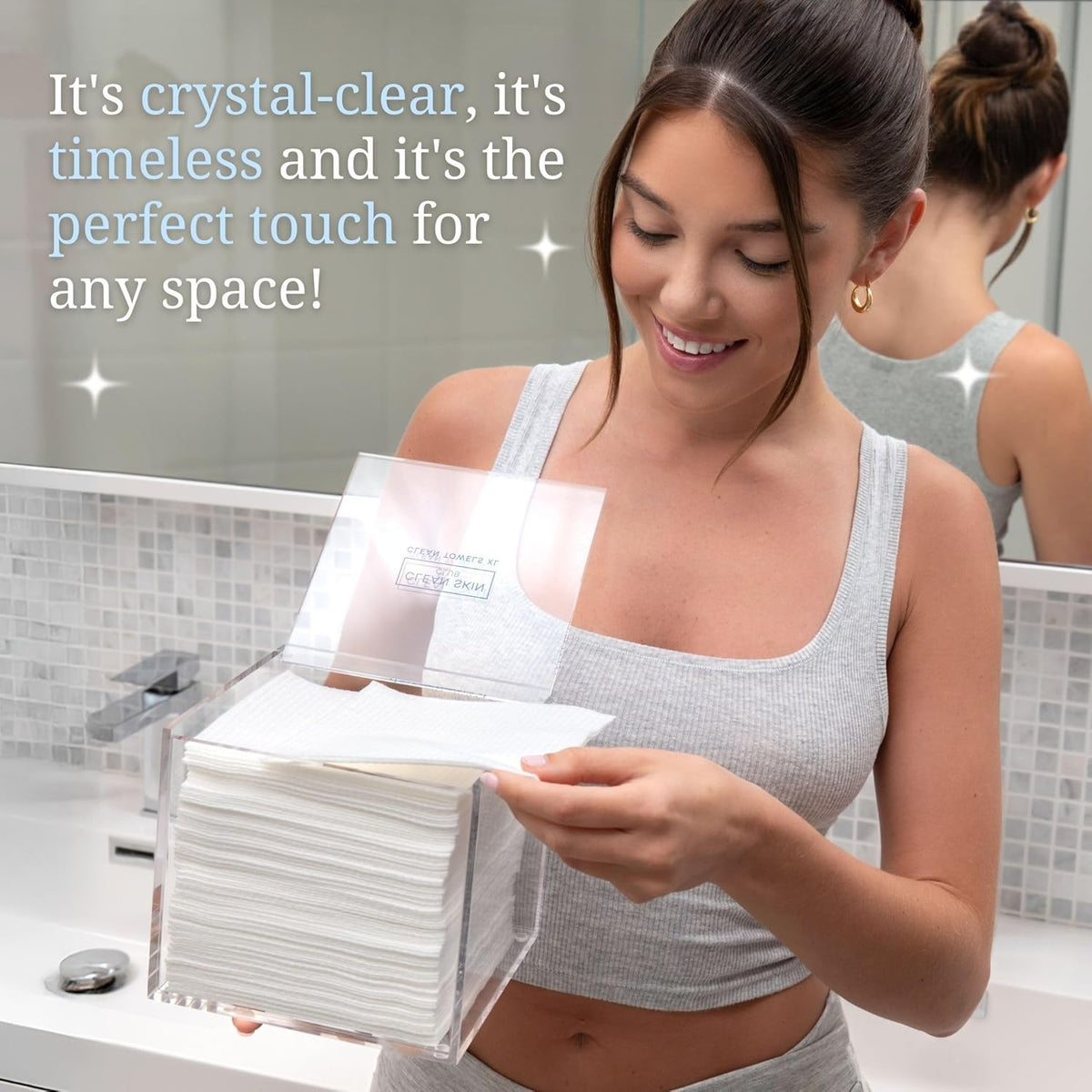 CLEAN SKIN CLUB Clear Acrylic Box for Clean Towels XL (NOT Included), Container For 50 Disposable