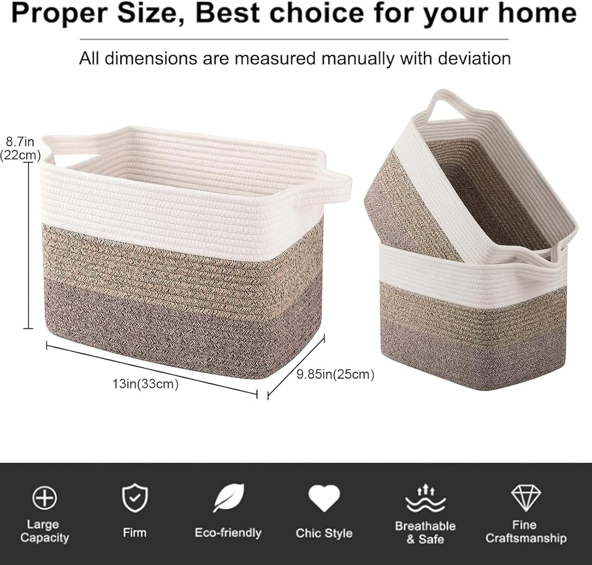 OIAHOMY Storage Basket, Woven Baskets for Storage, Cotton Rope Basket for toys,Towel Baskets for