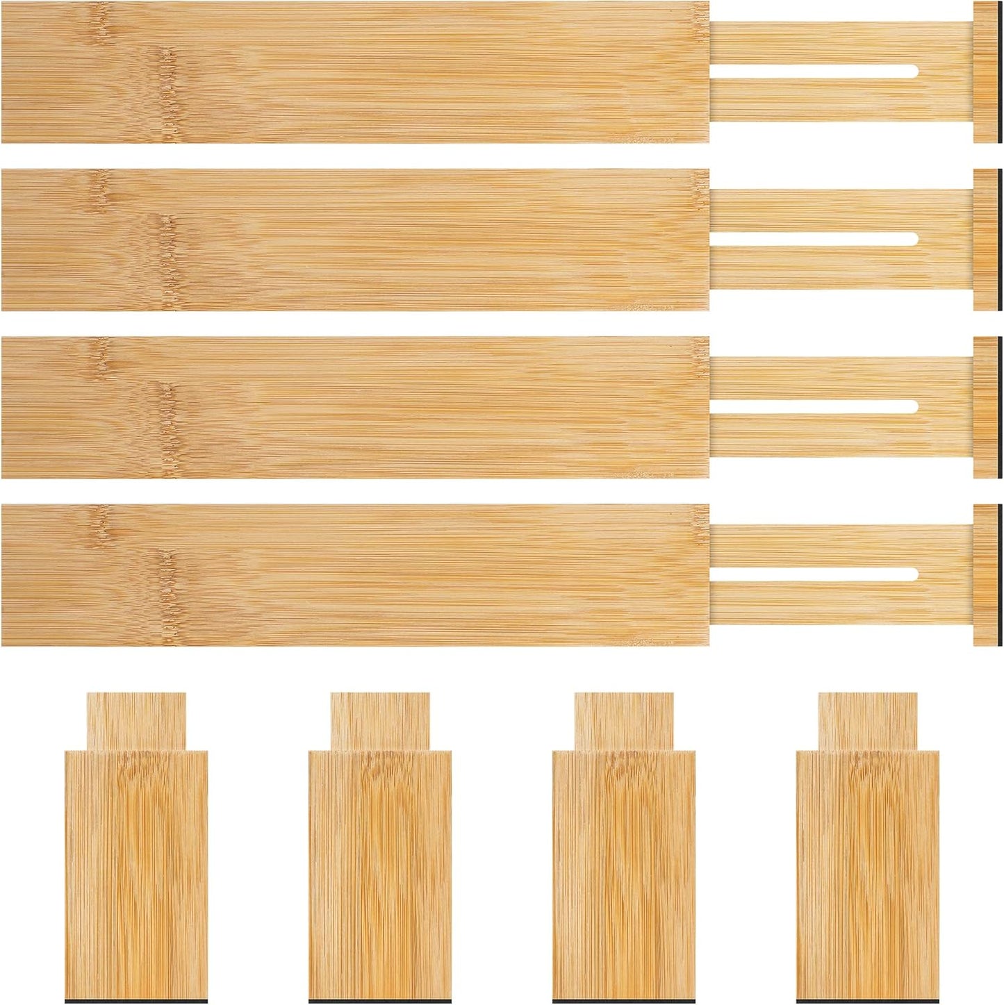 Bamboo Drawer Dividers Organizer with Inserts, Expandable from 12.5-21.7", Adjustable Drawer