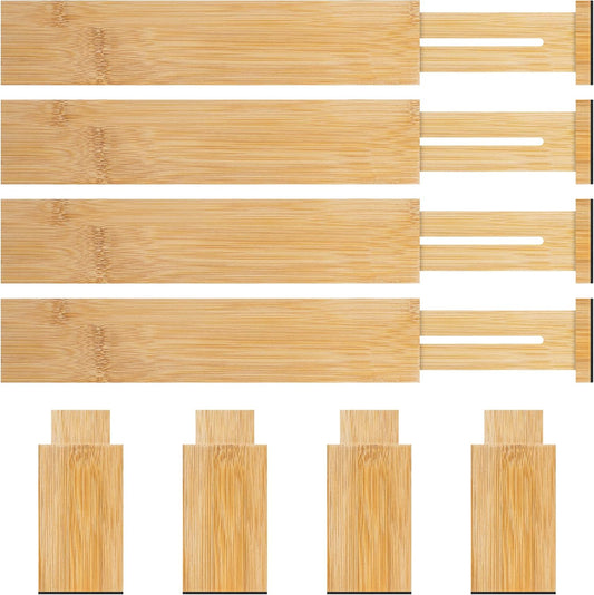 Bamboo Drawer Dividers Organizer with Inserts, Expandable from 12.5-21.7", Adjustable Drawer