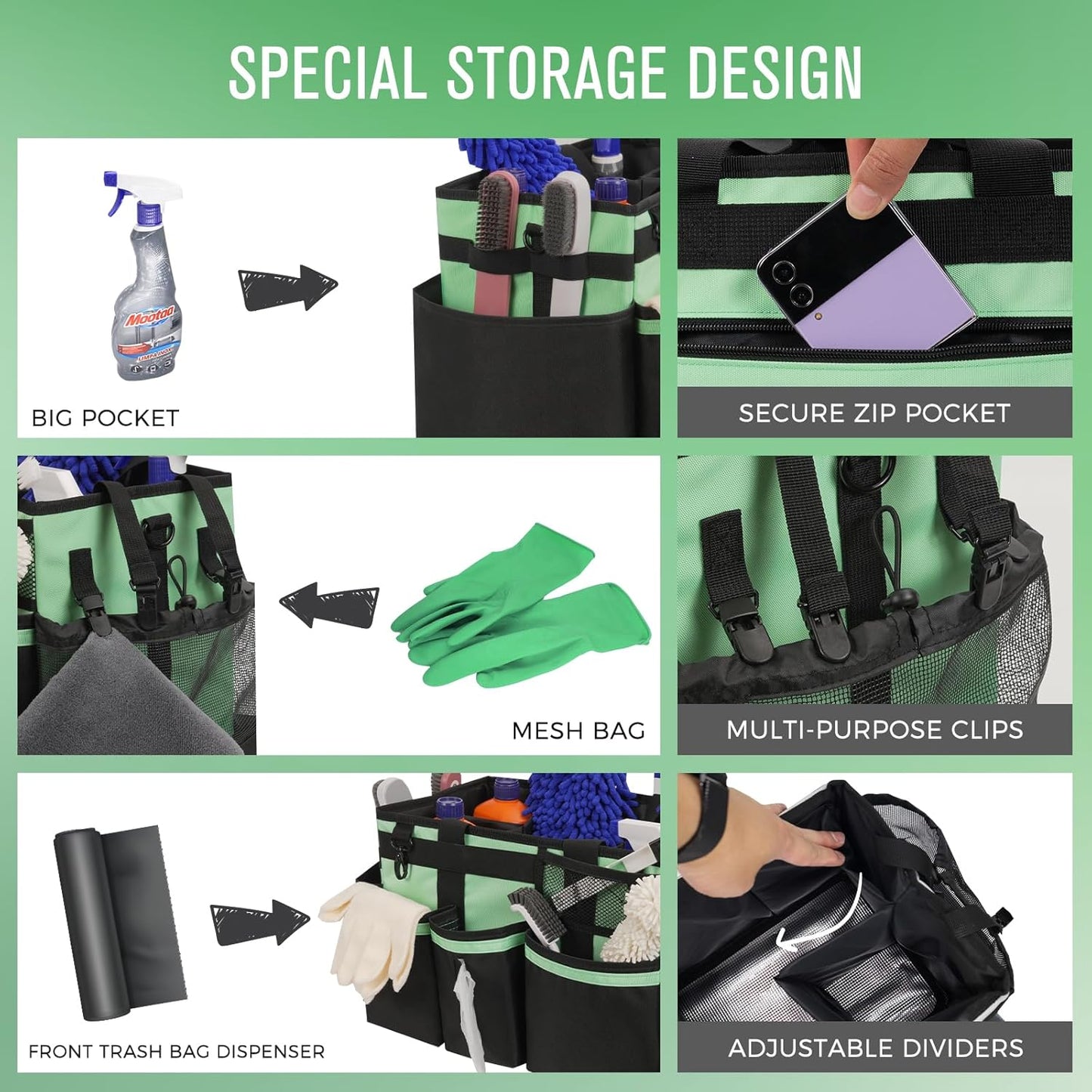 Wearable Cleaning Caddy, Cleaning Caddy Supplies Organizer with Handle & Shoulder Straps for