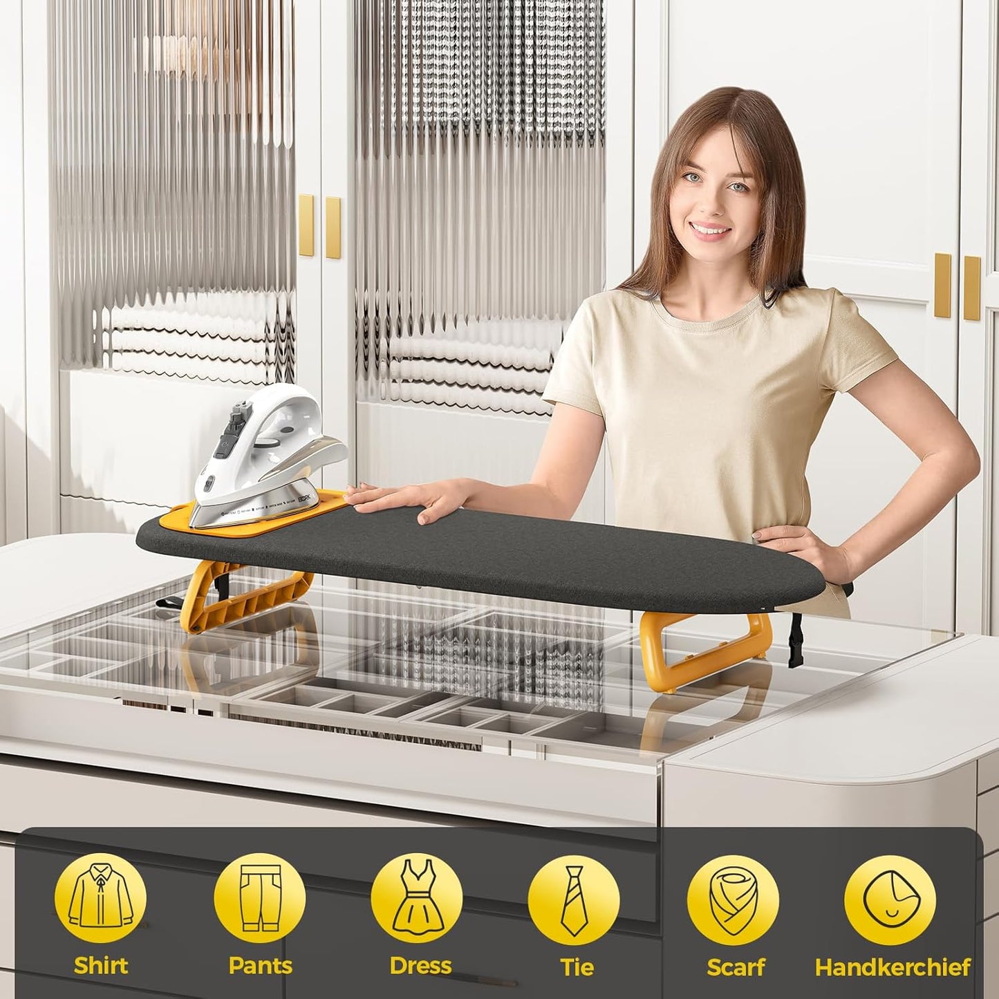 KINGBOARD Tabletop Ironing Board, Small Ironing Board with Iron Mat, Foldable Mini Iron Board, Easy