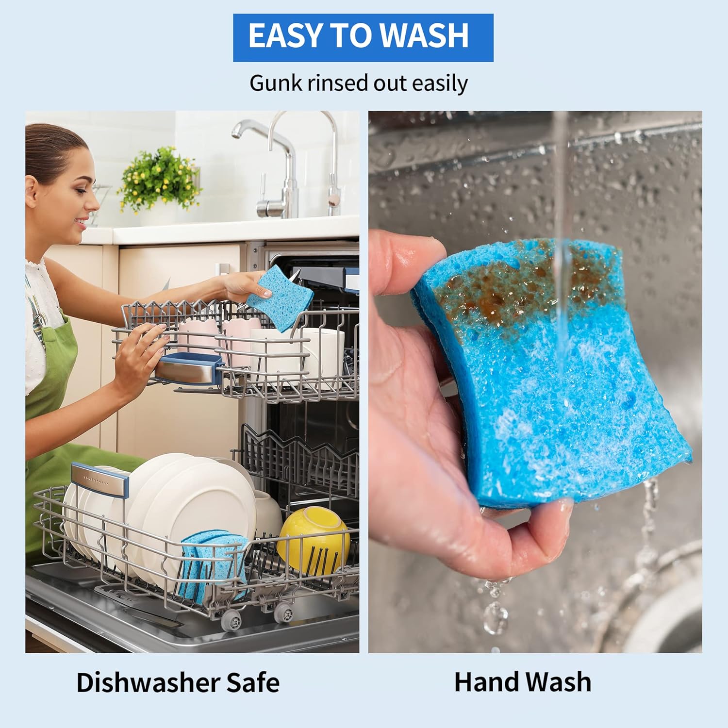 HOMERHYME Non-Scratch Cellulose Scrub Sponges 12 Pack, Sponges Kitchen with Double-Side & Ergonomic