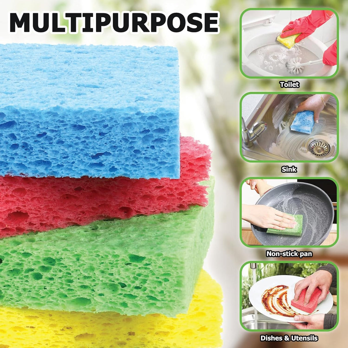 12 Counts Multipurpose Kitchen Sponges Pack Compostable Biodegradable Compressed Cellulose Sponges