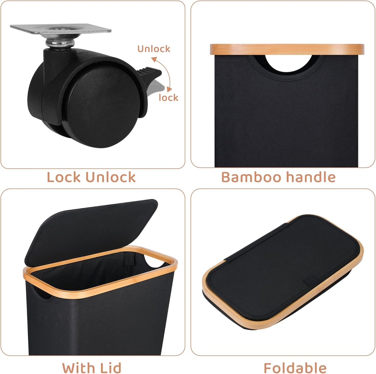 Slim Laundry Hamper with Wheels,Narrow Hampers for Laundry,Freestanding Laundry Basket with