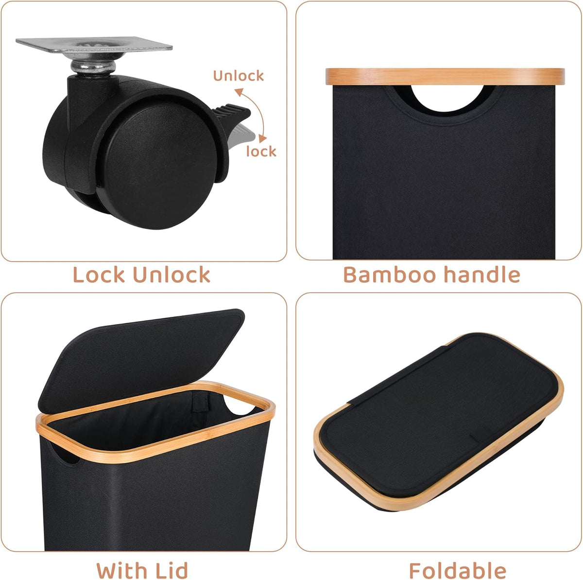 Slim Laundry Hamper with Wheels,Narrow Hampers for Laundry,Freestanding Laundry Basket with
