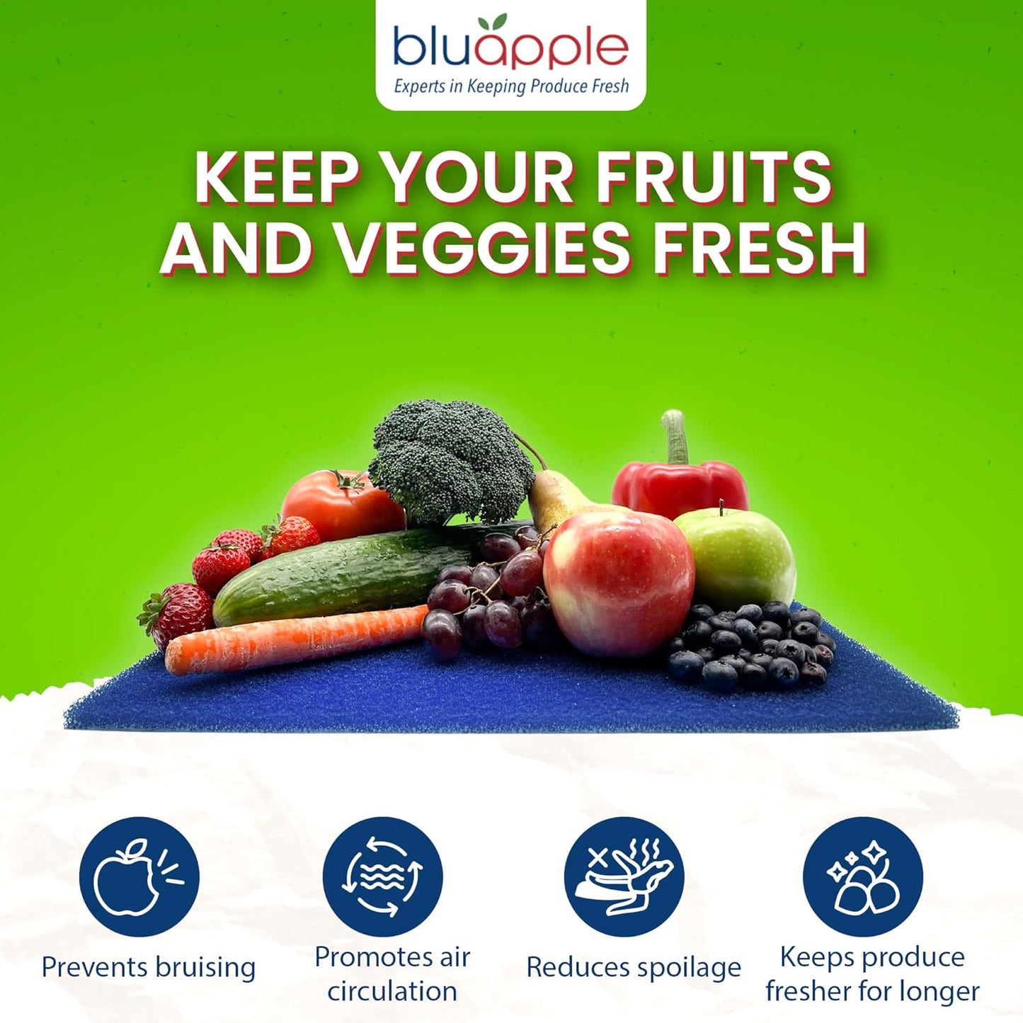 Bluapple FreshMats, Refrigerator Bin Liner, Fridge Drawer Mats, Crisper Life Extender Liner Keeps