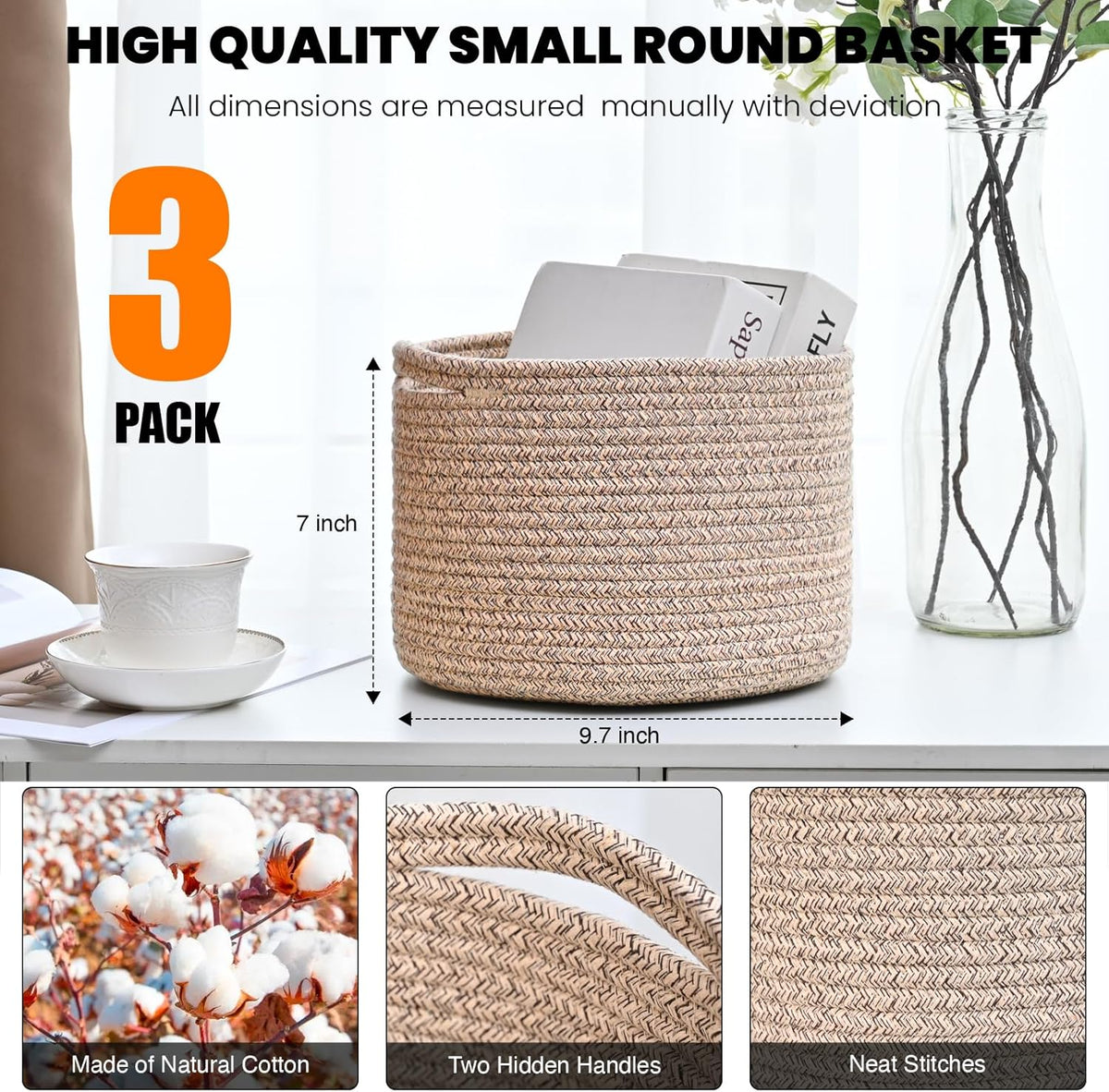 Small Storage Baskets for Organizing, Organizer Baskets for Shelves, Small Woven Basket for