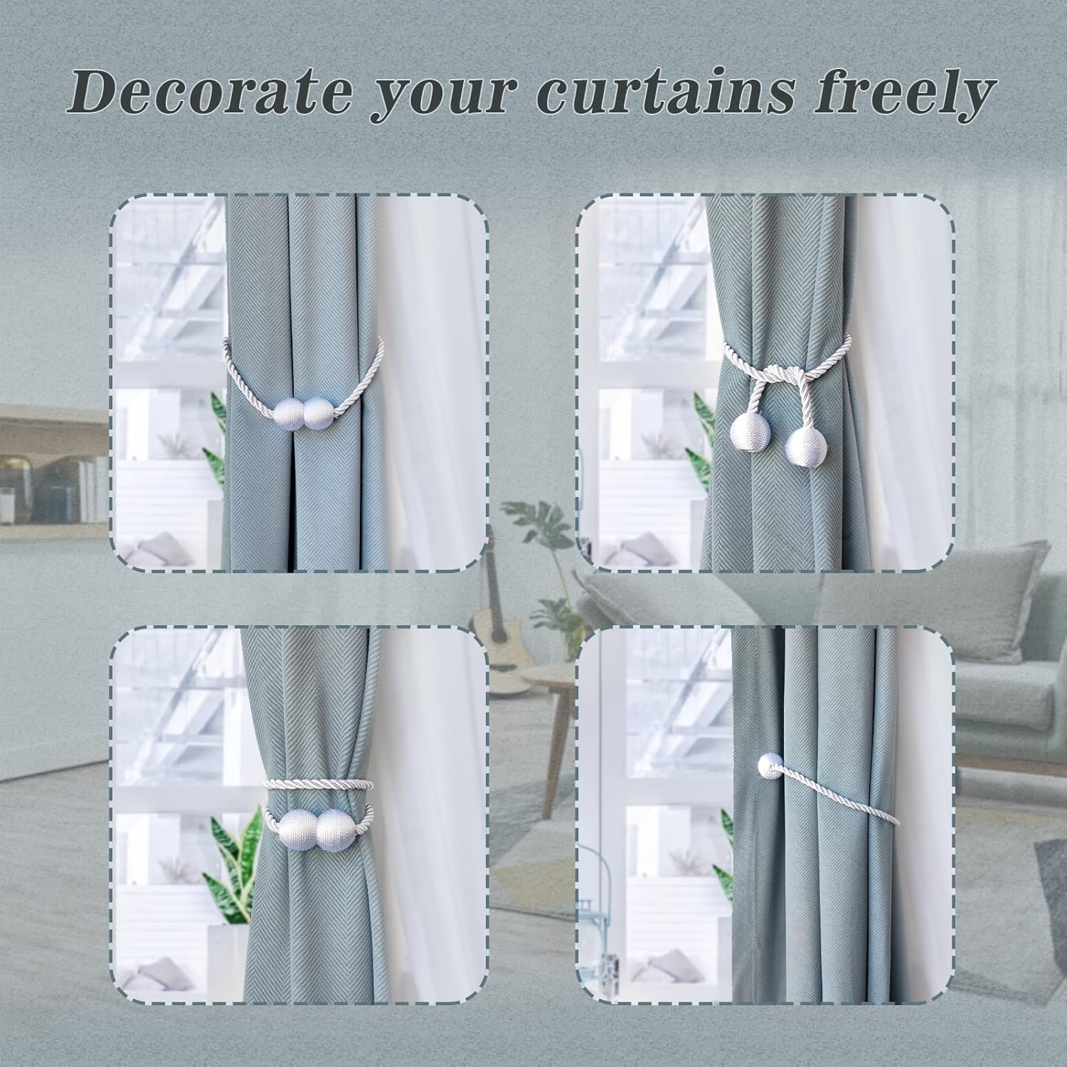 Hion Magnetic Curtain Tiebacks White 2pcs, Curtain Tiebacks Buckles Holdbacks Holders Hooks Clip
