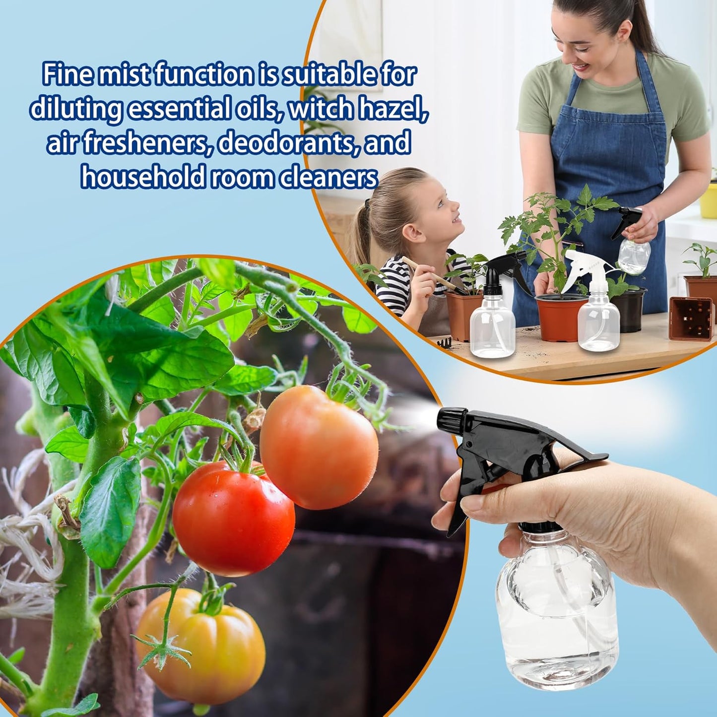 20 Pcs Empty Plastic Spray Bottle 8 OZ Reusable Clear Liquid Container with Trigger Sprayers for