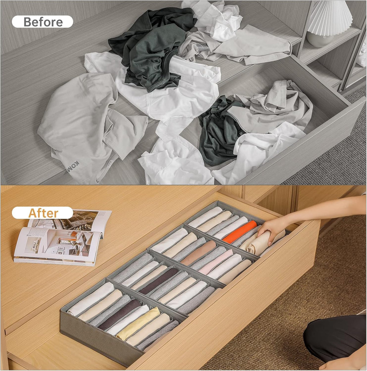 4 Packs T-shirt Drawer Organizers for Clothing,10 Grids Compartment Wardrobe Storage Box, Washable