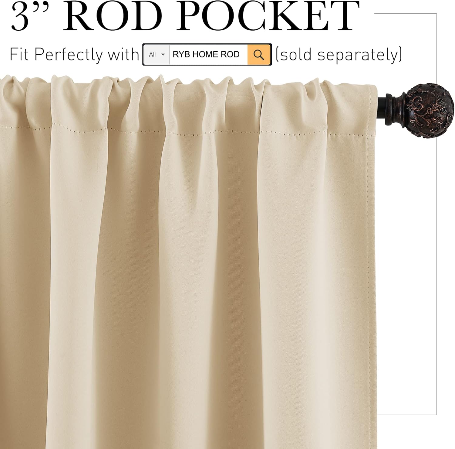 RYB HOME Blackout Curtains Tiers, Short Half Window Curtains for Bedroom, Privacy Room Darkening