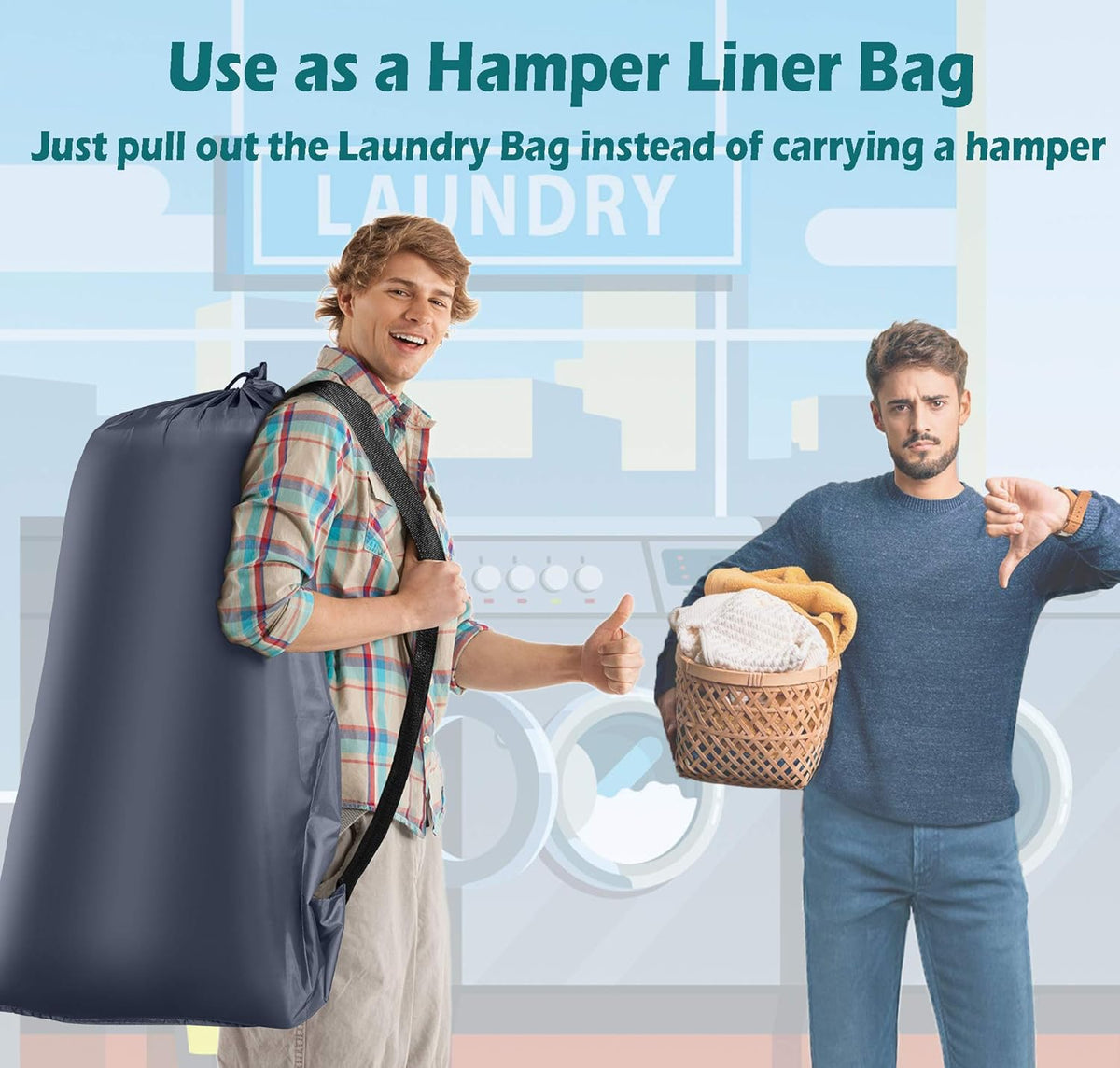 Heavy Duty Laundry Bag 2 Pack XL Nylon Laundry Bags with Straps, Washable Large Dirty Clothes
