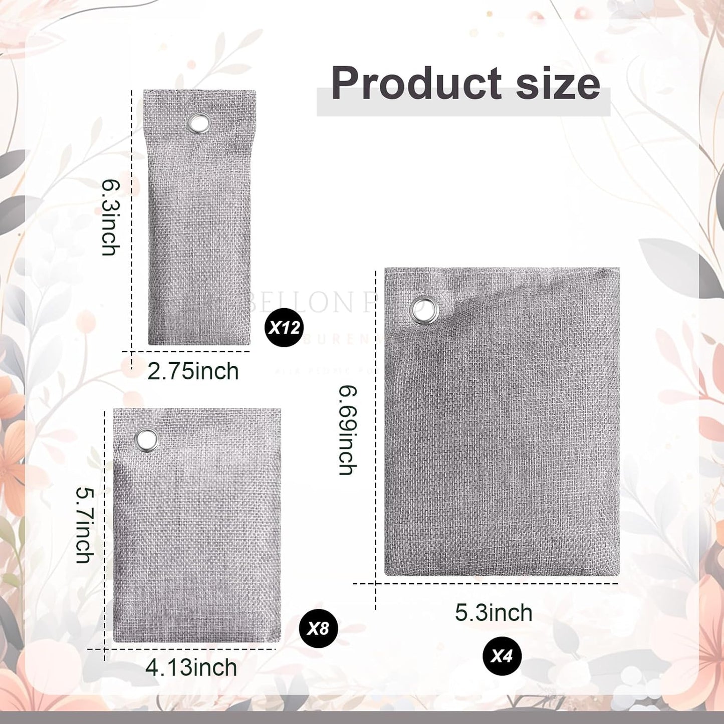 Nuanchu 24 Pcs Activated Charcoal Odor Absorber 50g/100g/200g, Air Purifying Bamboo Charcoal Bags