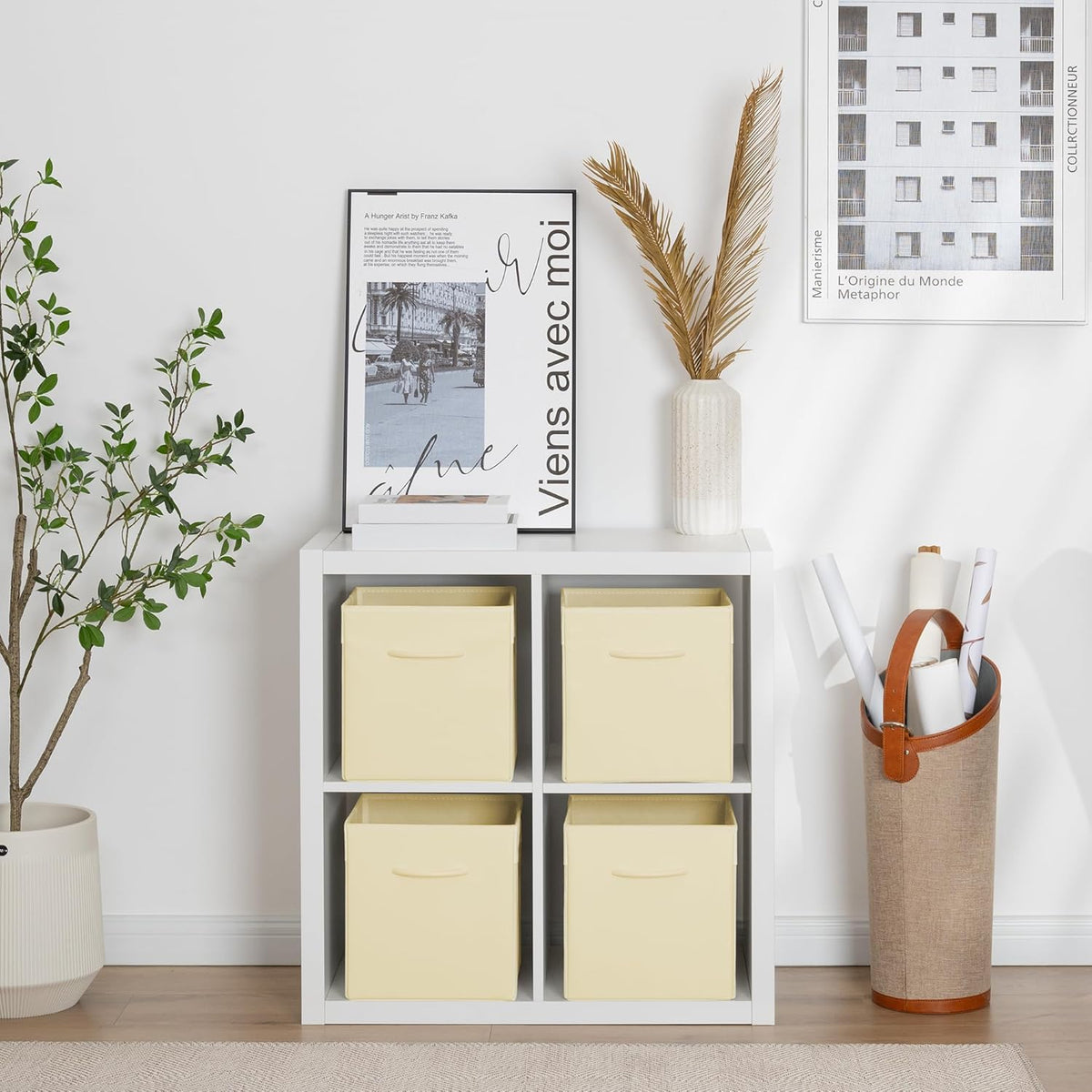 StorageWorks Beige Storage Cubes, 11 Inch Cube Storage Bins with Handle, Cube Storage Organizer