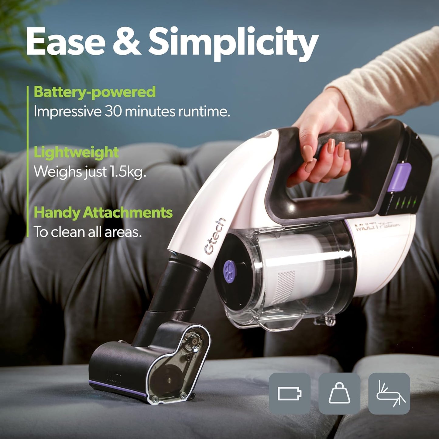 Gtech Multi Platinum Cordless Handheld Vacuum Cleaner - Portable Vacuum Cleaner for Car, Home, and
