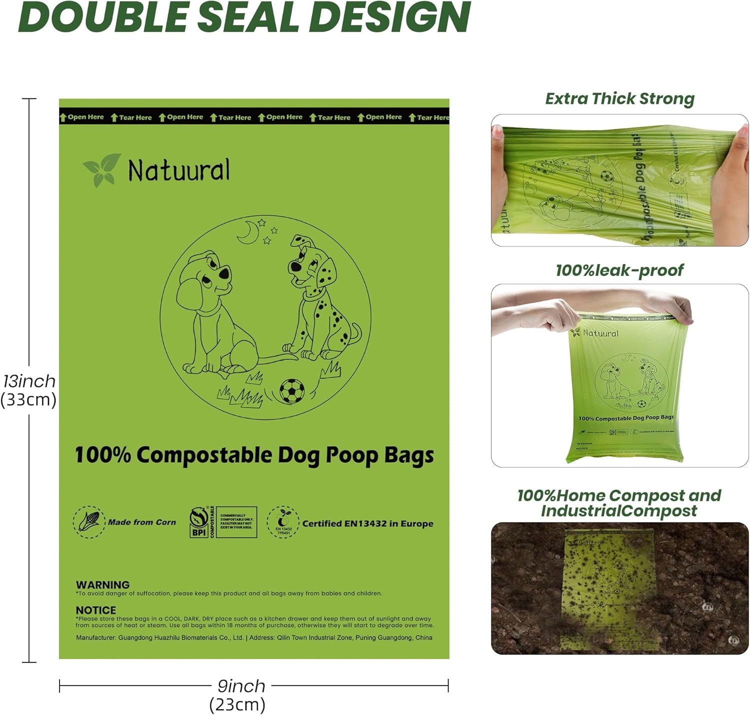 Certified Compostable Dog Poop Bags-270Bags 18Rolls, Poop Bags for Dogs Made of Cornstarch - ASTM