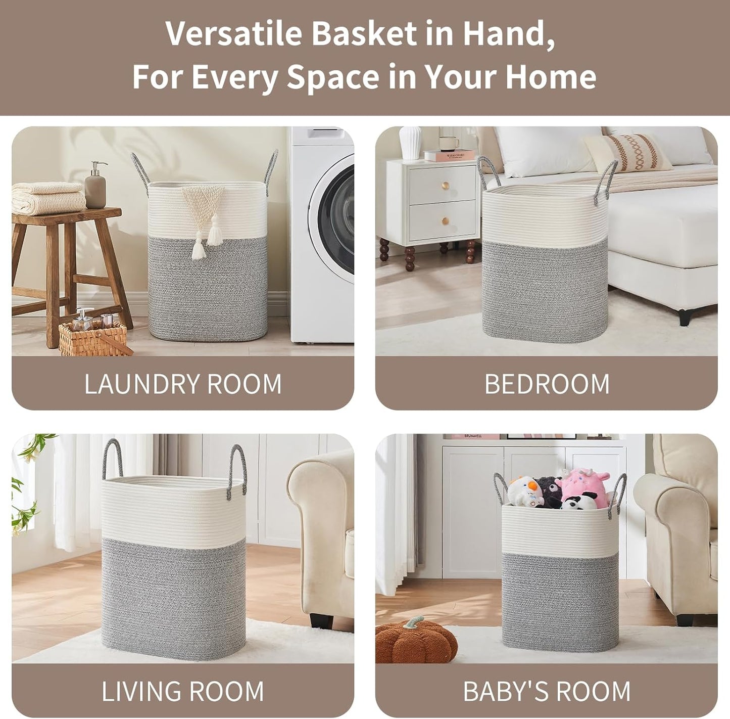 Laundry Basket with Handles - Blanket Basket & Hampers for Bedroom Aesthetic, Laundry Hamper &