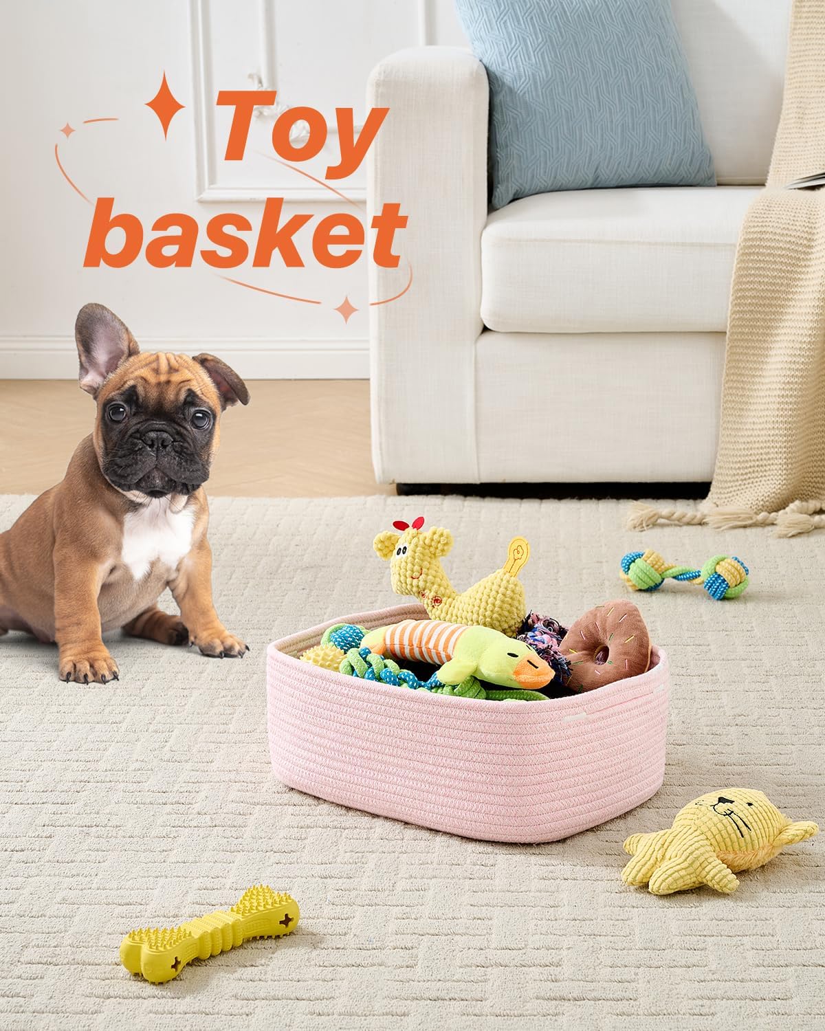Small Woven Basket, 13.5 x 9.5 x 5 Inches, Storage Basket for Organizing, Cute Small Rope Shelf