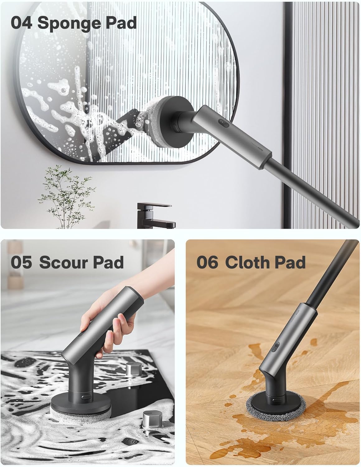 HOTO Cordless Electric Spin Scrubber, IPX7 Full Body Waterproof Bathroom Cleaning Brush, Max 22