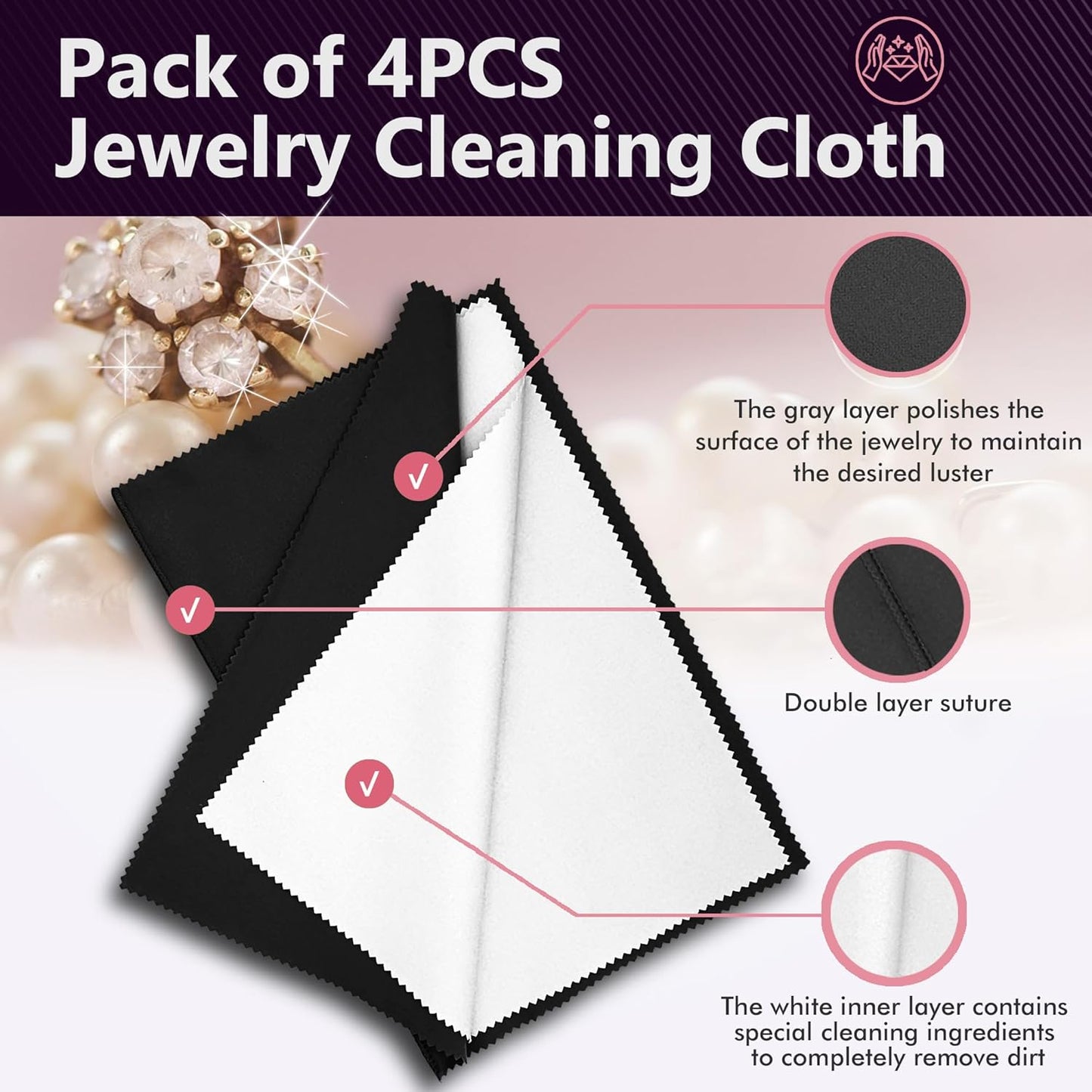 4 PCS Silver polishing Cloth,Jewelry Cleaning Cloth for Sterling Silver, Multi-Layer Silver Jewelry