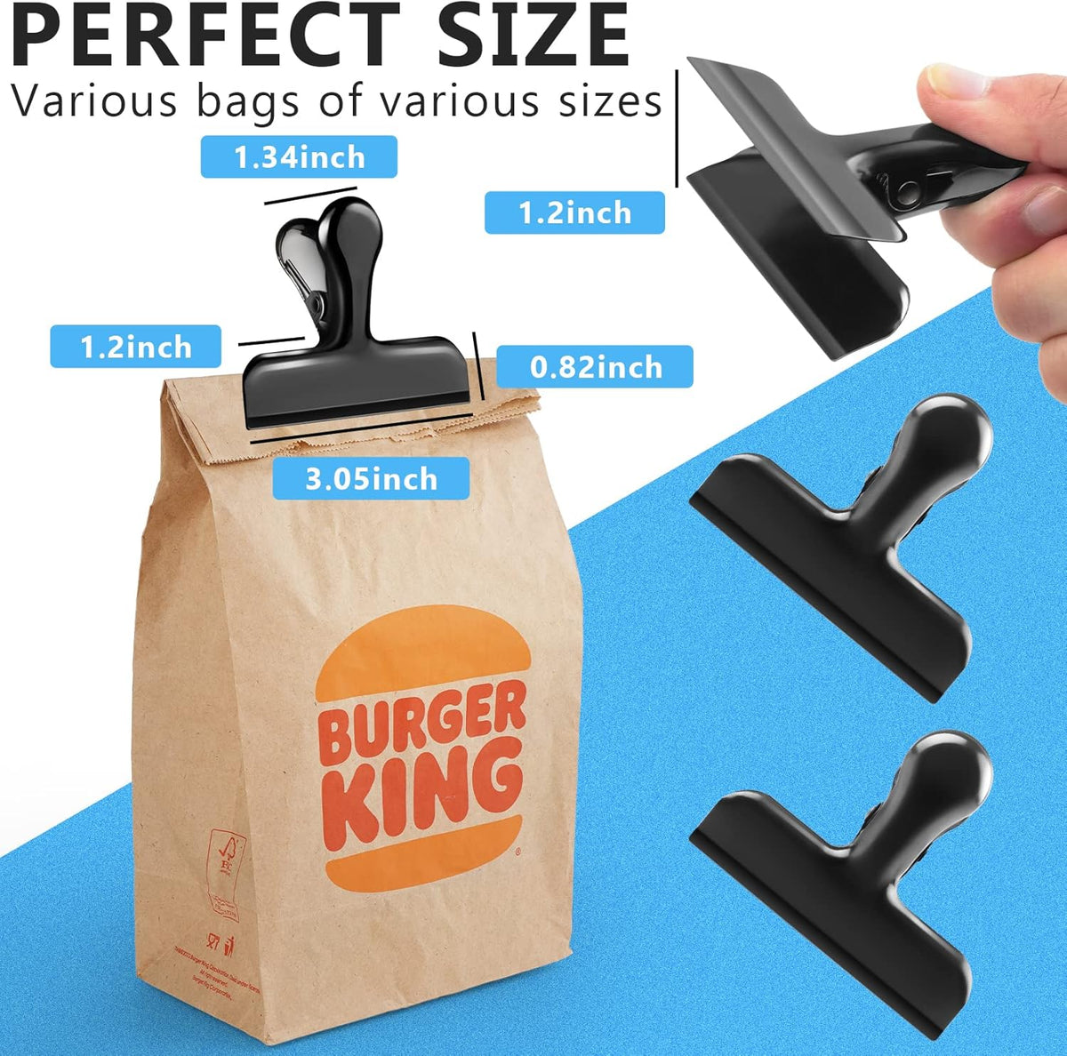 20 Pack 3 Inch Wide Stainless Steel Chip Clips Heavy Duty Food Bag Clamp, All-Purpose Air Tight