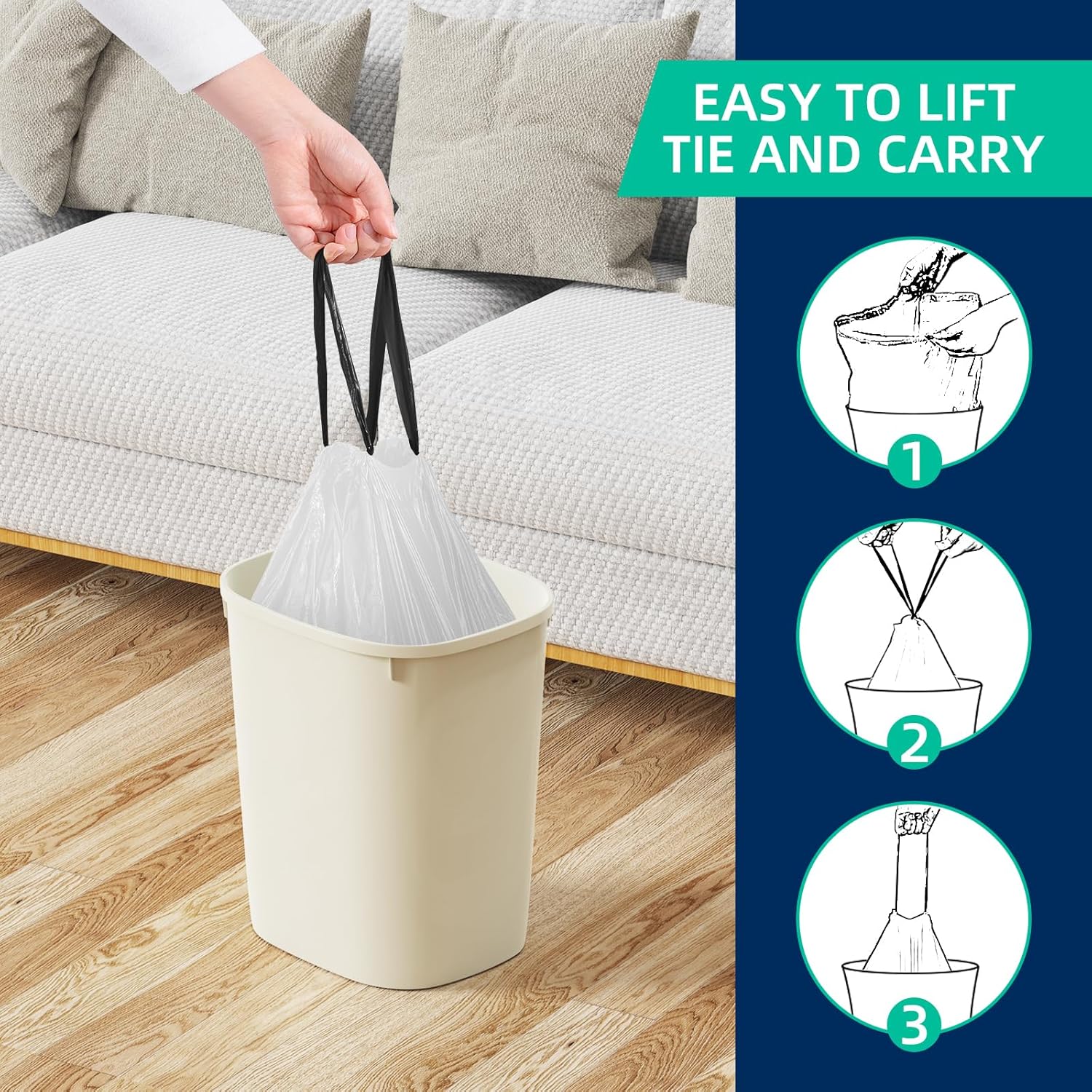 2.6 Gallon Mini Drawstring Trash Bags, Small Garbage Bags by KSSKSS, Code a fit 10-15 Liter, 2.6-4